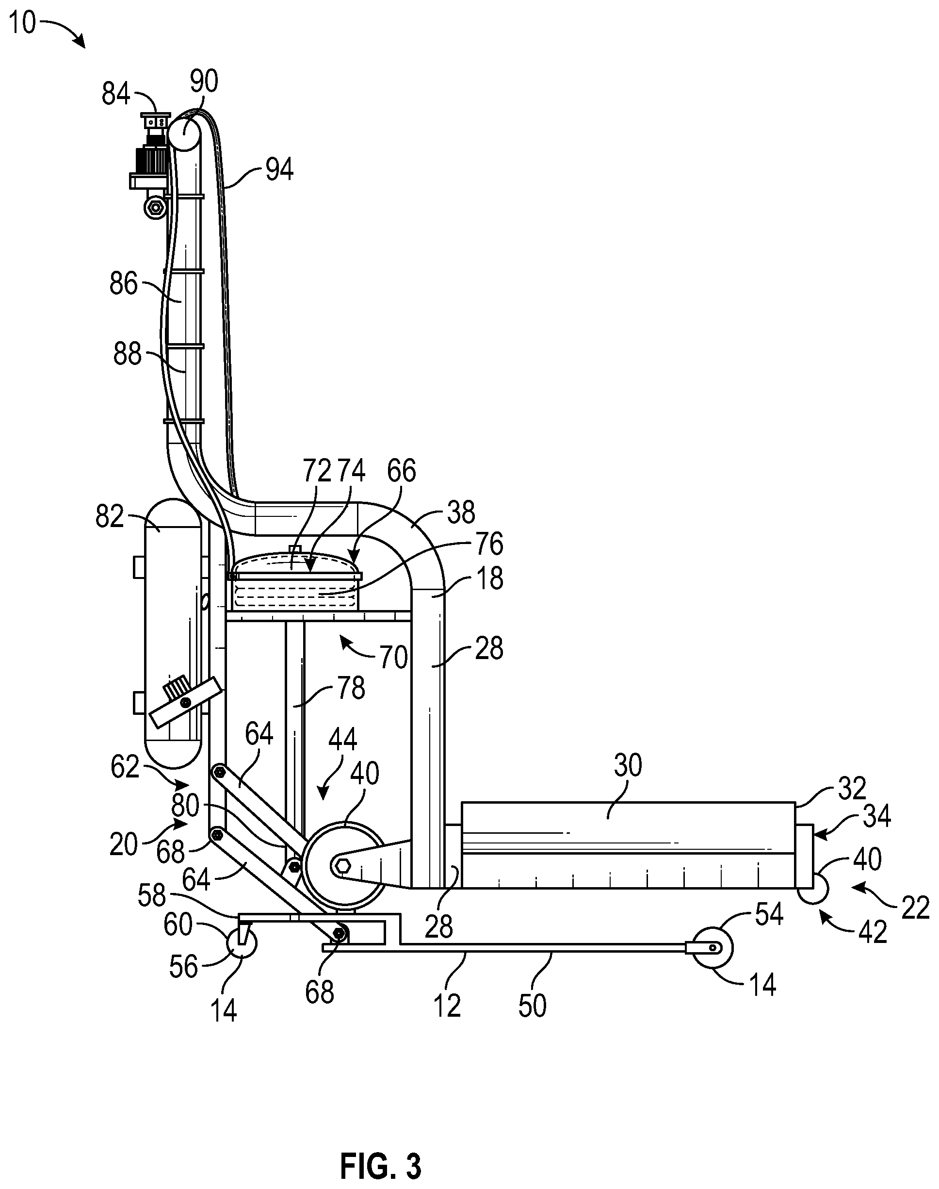 Patent US12338110 Figure 3 – Truck wheel lifting cart