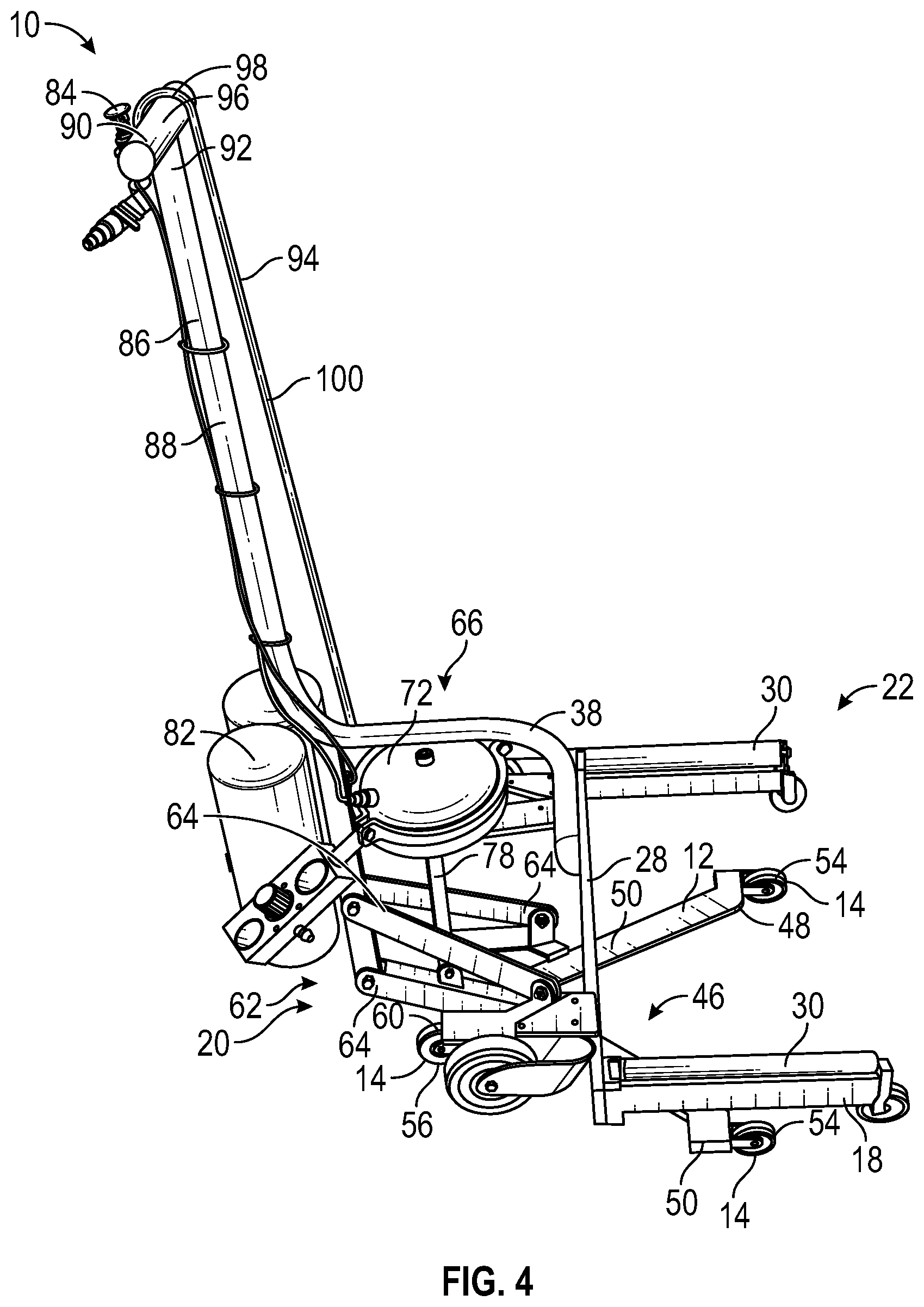 Patent US12338110 Figure 4 – Truck wheel lifting cart