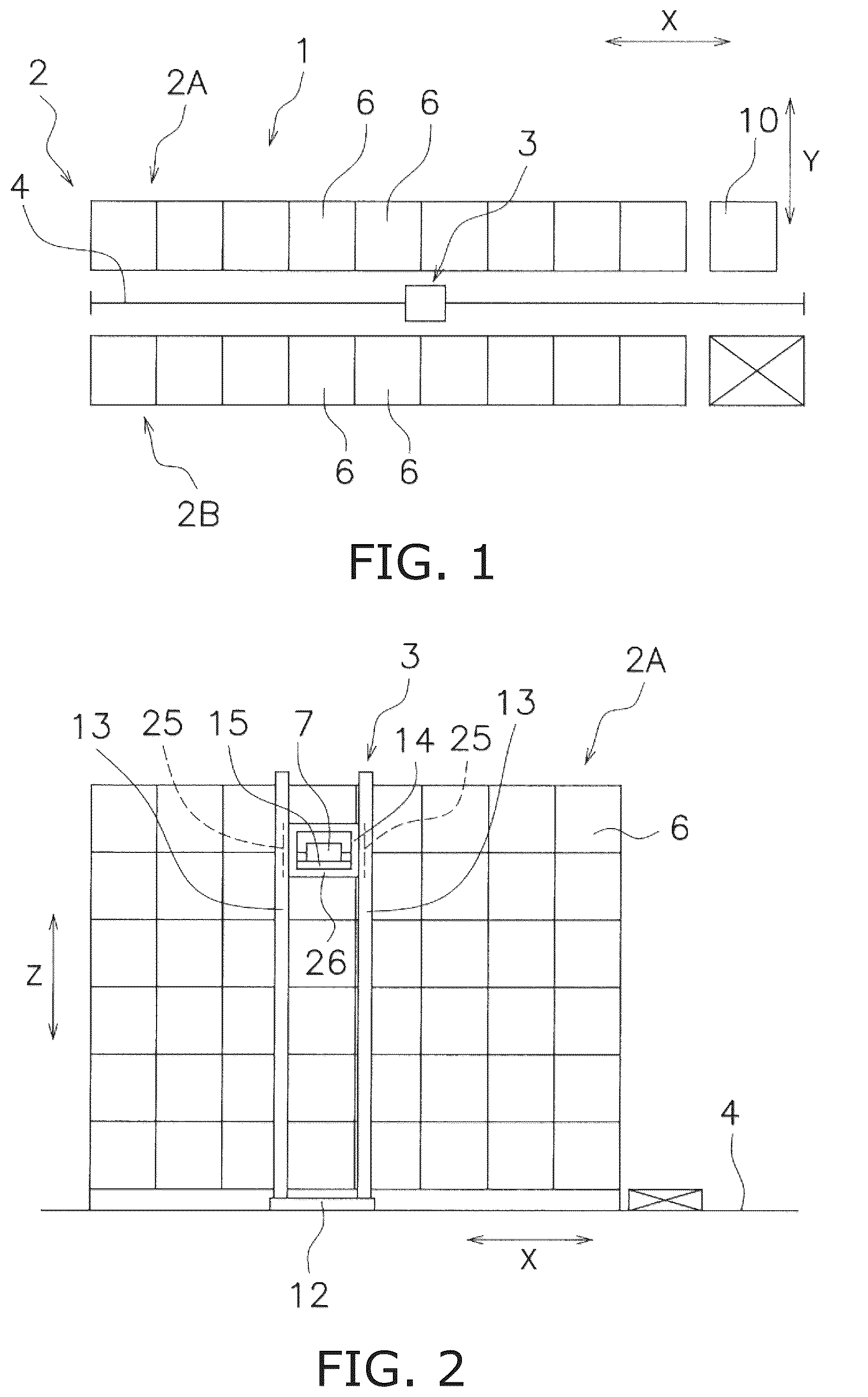 Patent US12338111 Figure 1 – Stacker crane