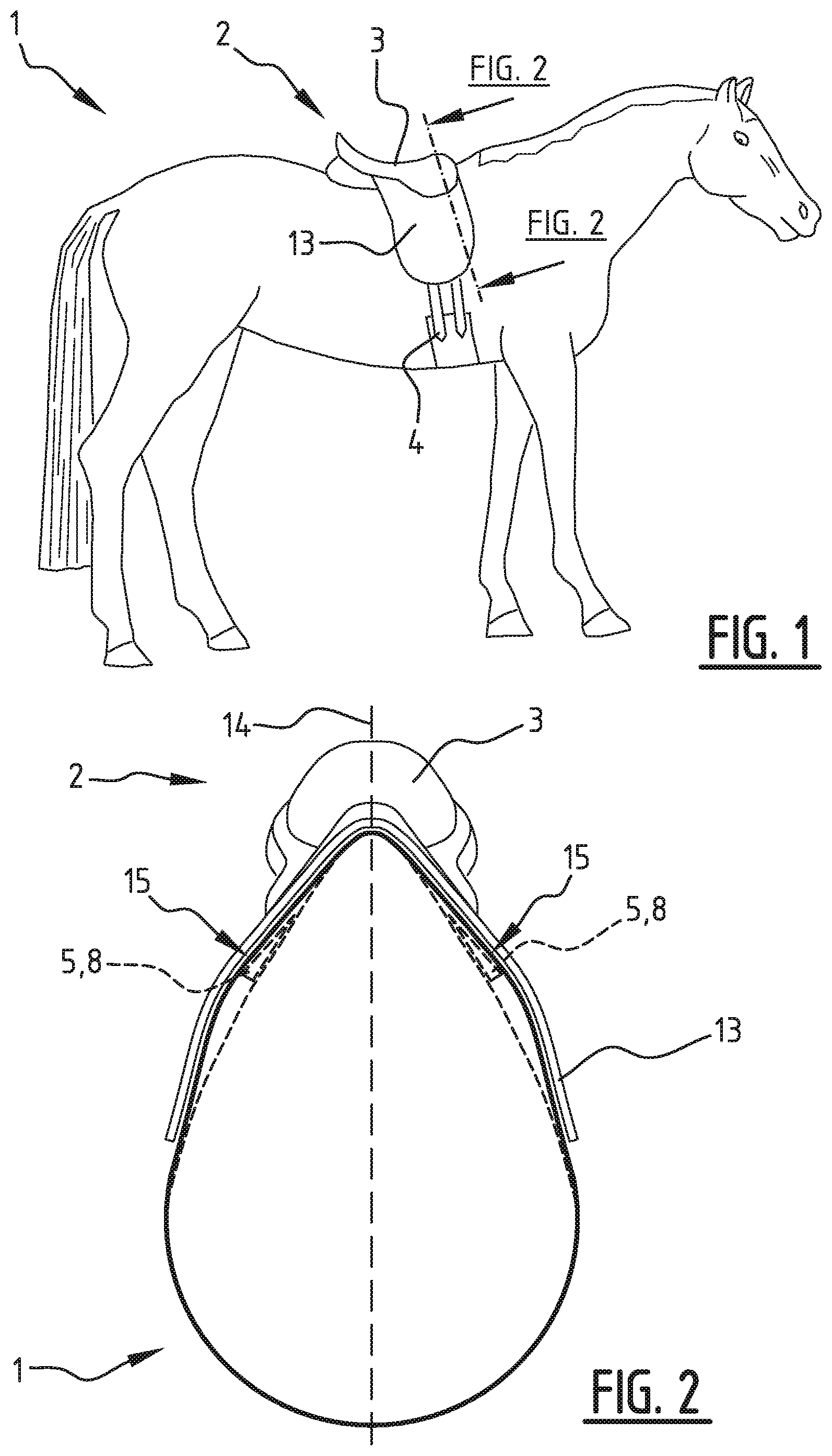 Patent US12338118 — Kit-of-parts configured to adjust a fit of a saddle, saddle of the English saddle type, comprising such a kit-of-parts and method for adjusting a fit of a saddle — Figure 1