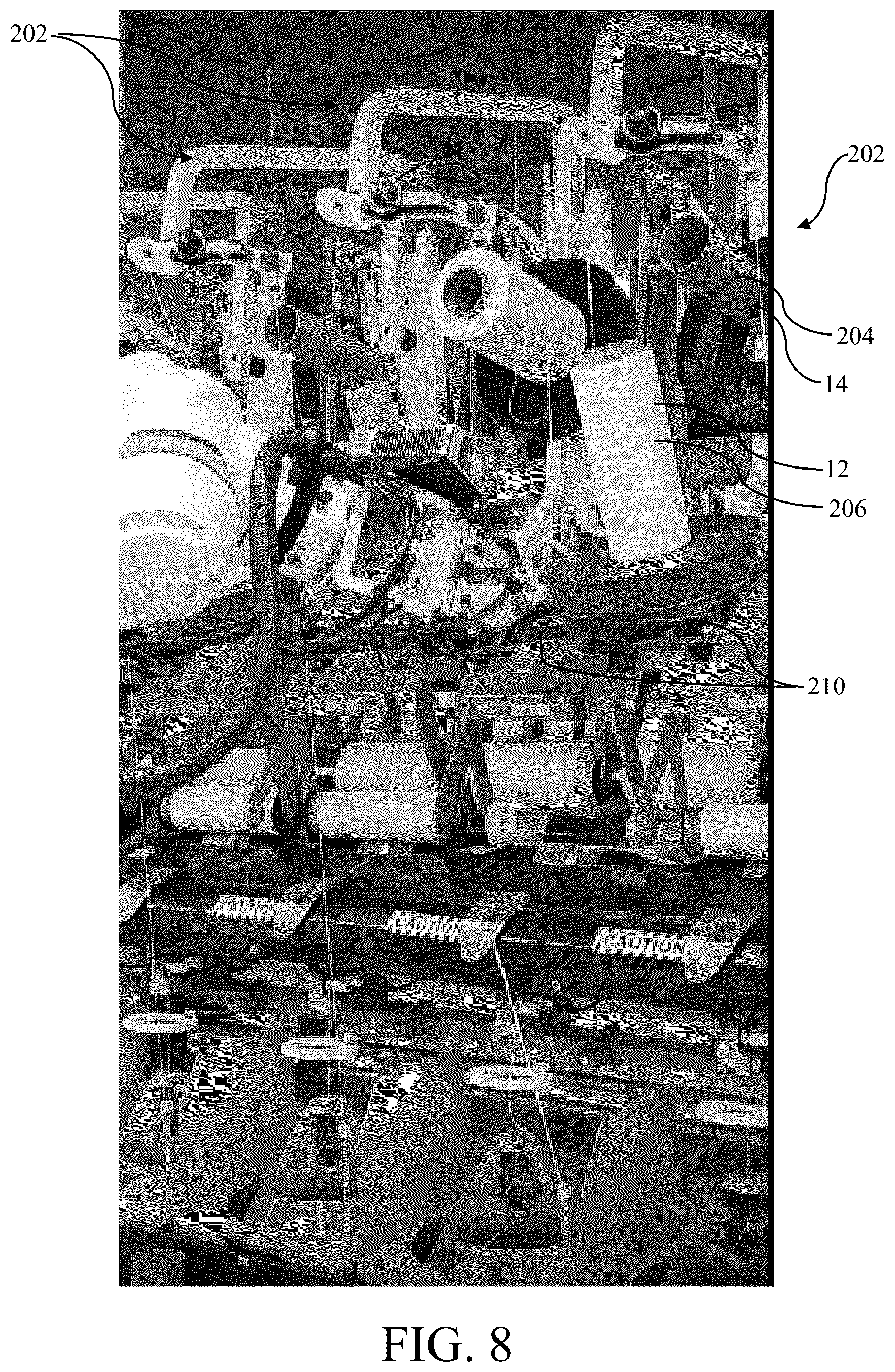 Patent US12338553 Figure 7 – System for handling and processing yarn