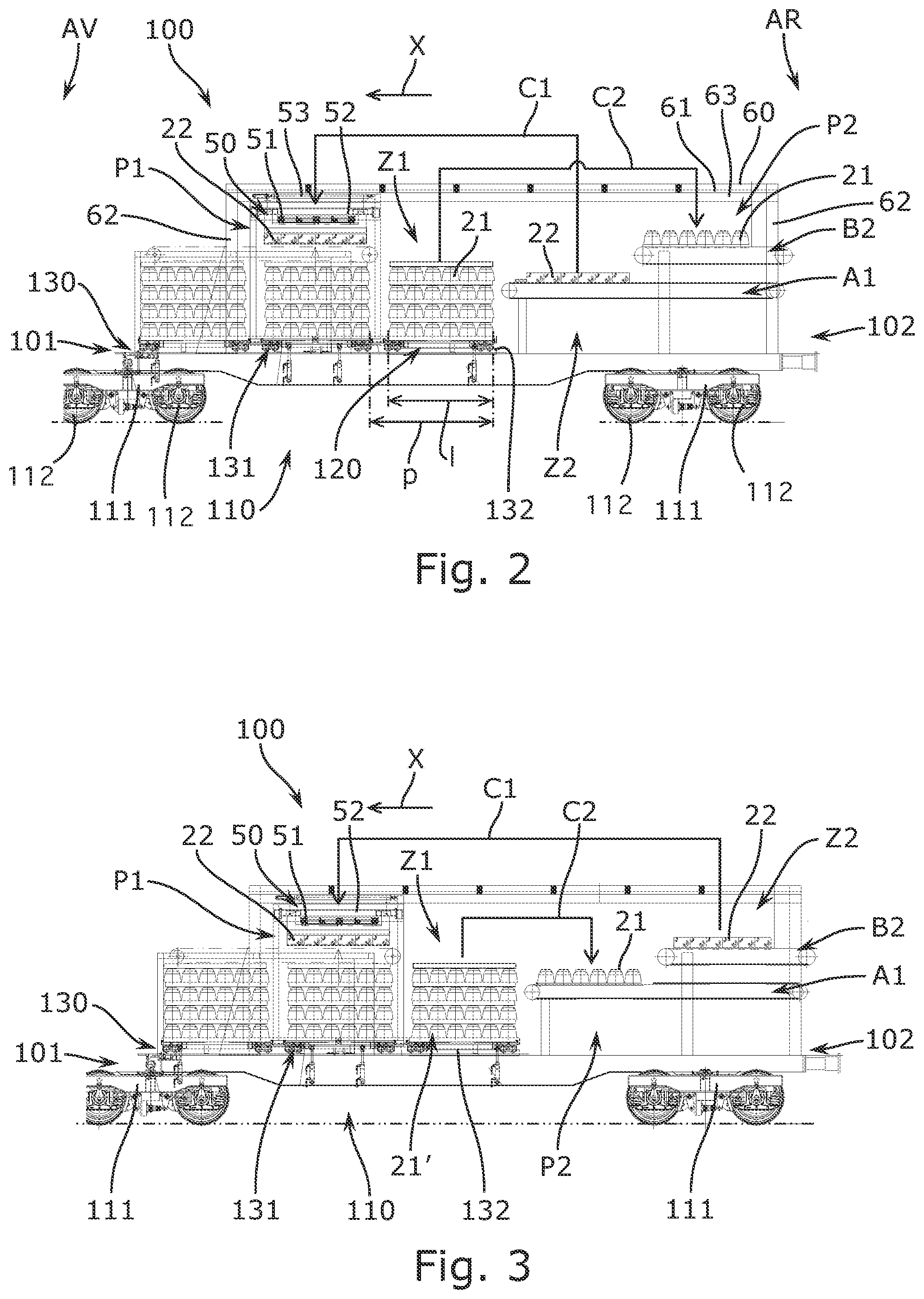 Patent US12338582 Figure 2 – Transfer car for sleepers and the associated railway vehicle