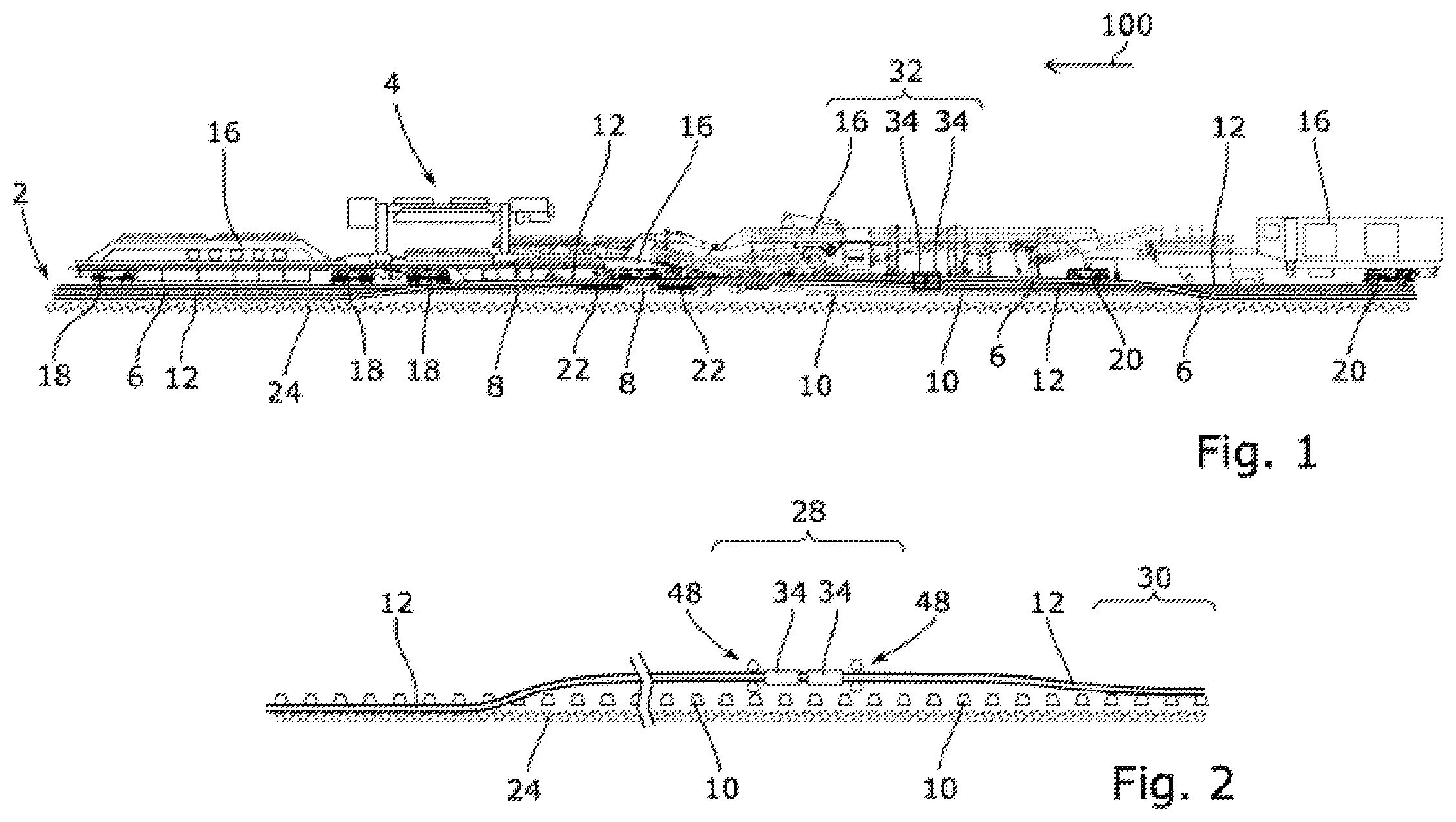 Patent US12338583 Figure 1 – Mobile device for heating a rail of a permanent way using infrared-radiation electric lamps, and associated heating method