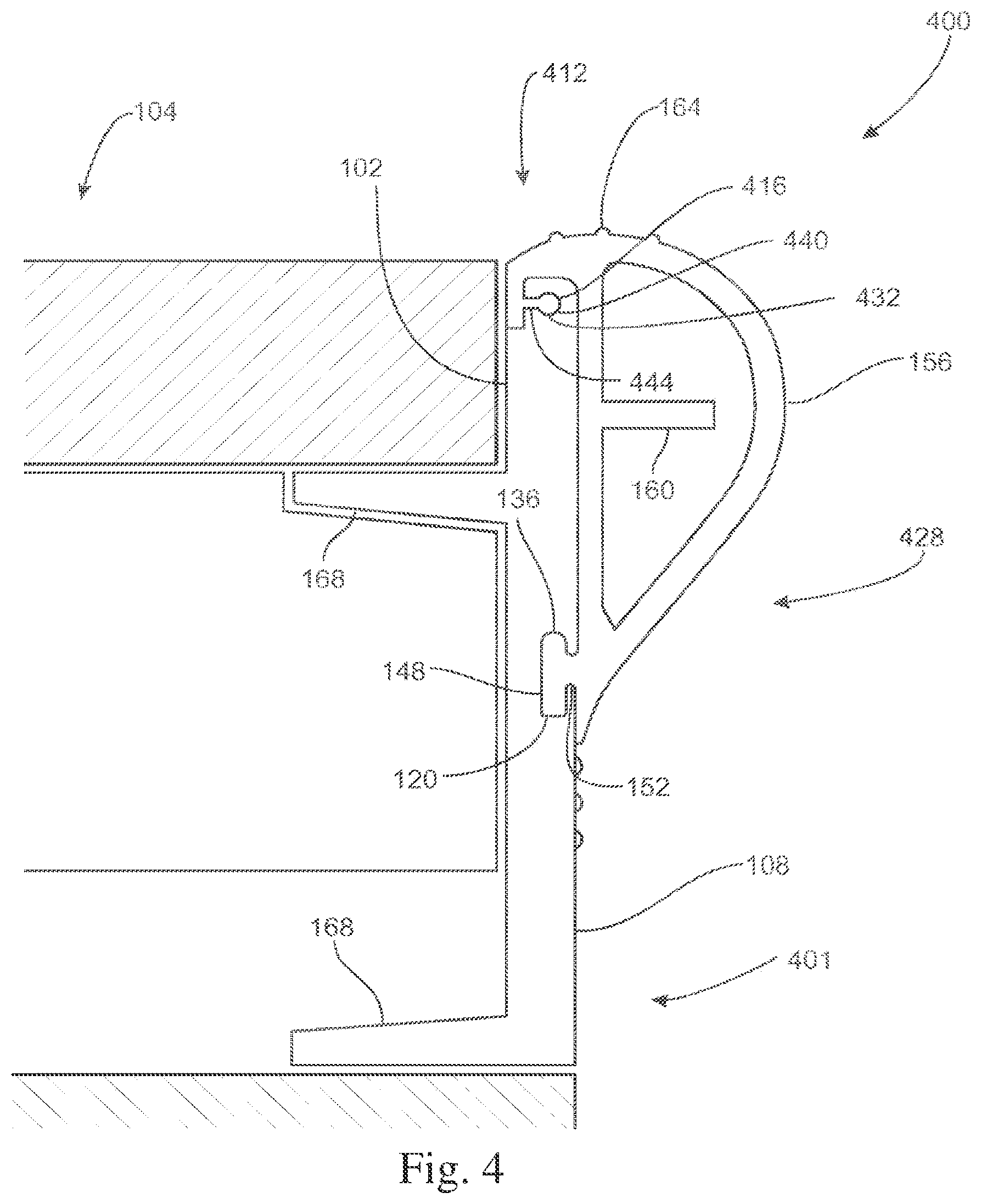 Patent US12338594 Figure 4 – Frame rail assemblies and interlocking frame rail systems