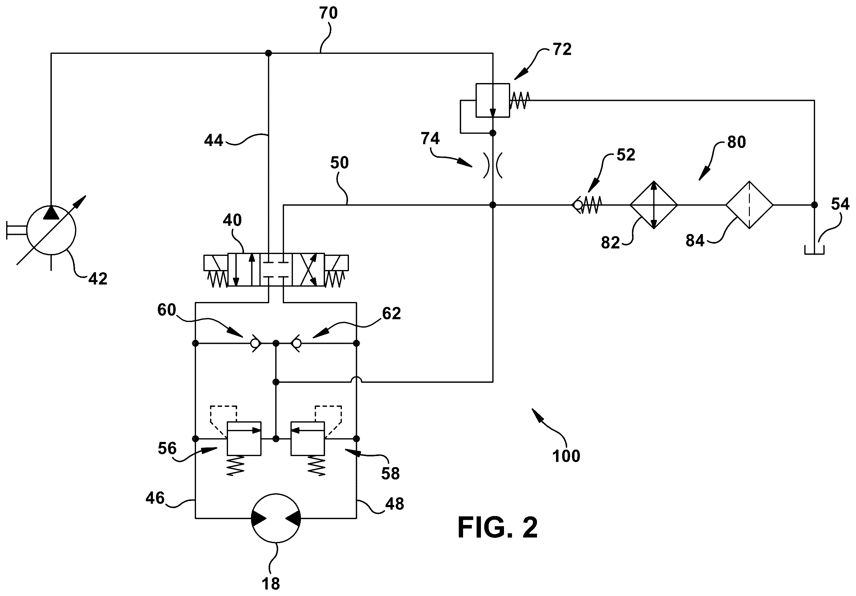 Patent US12338604 Figure 2 – Inertial load dampening hydraulic system with persistent oil conditioning