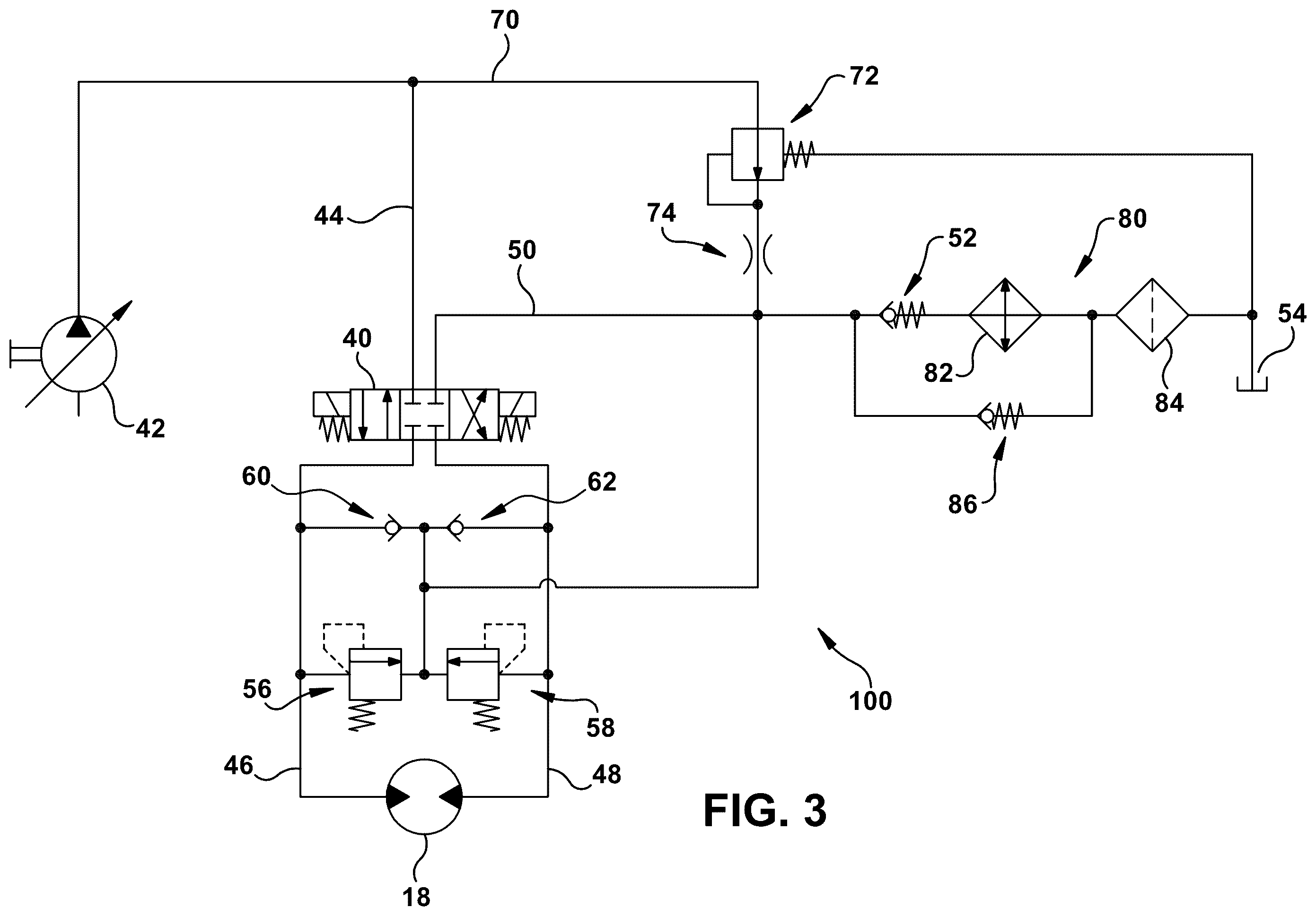 Patent US12338604 Figure 3 – Inertial load dampening hydraulic system with persistent oil conditioning