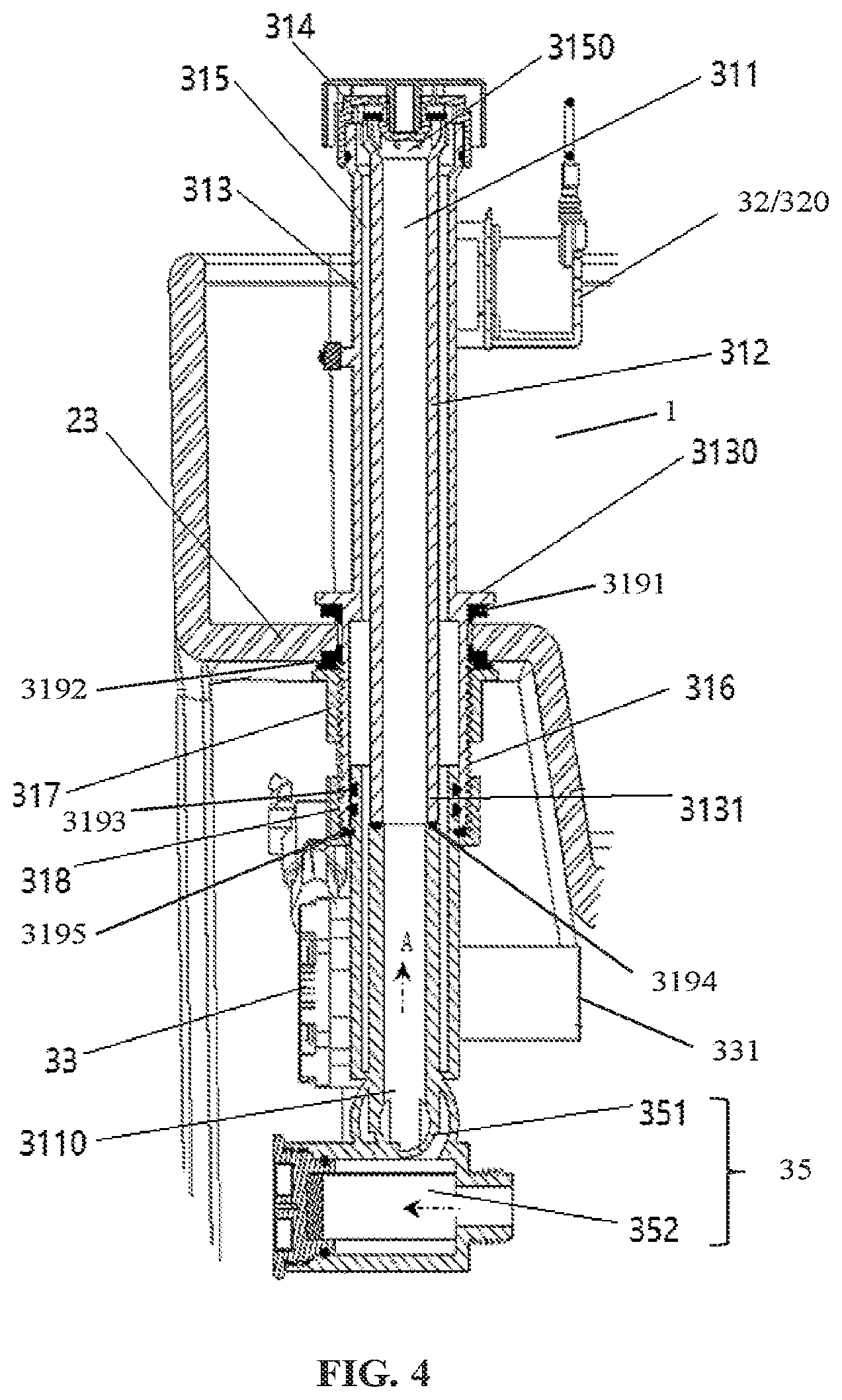 Patent US12338613 Figure 4 – Water supply mechanism for a jet hole