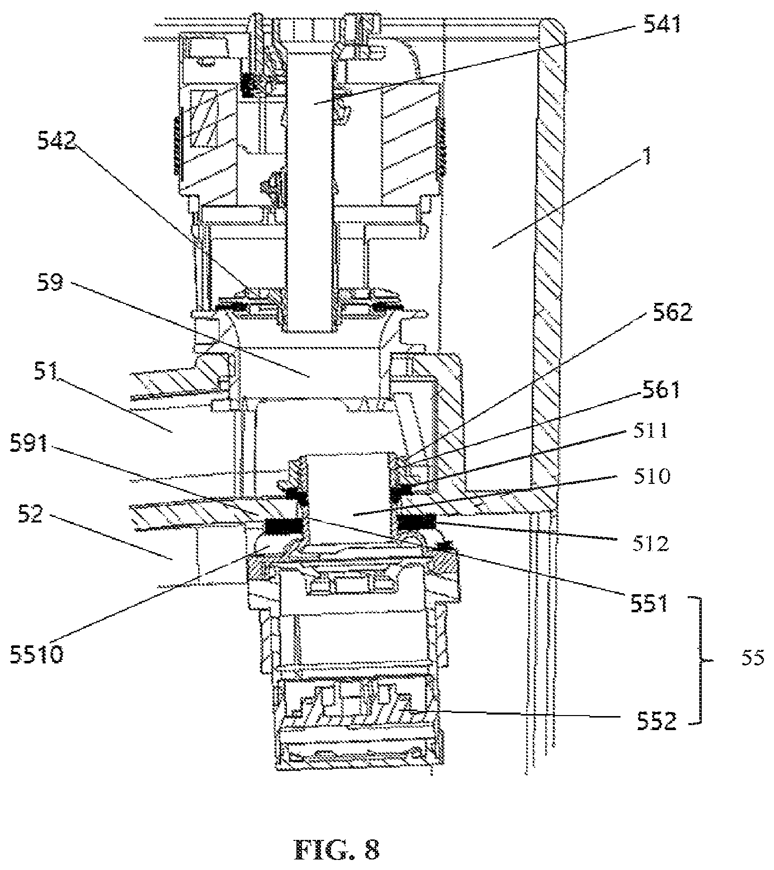 Patent US12338613 Figure 8 – Water supply mechanism for a jet hole