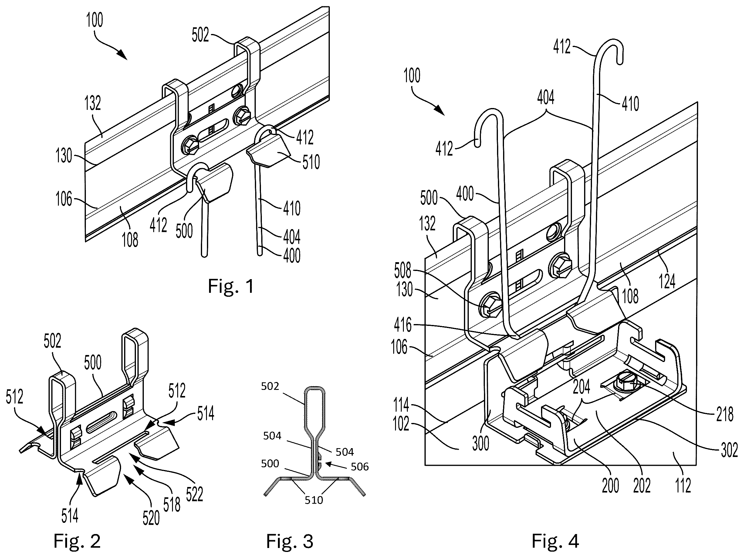 Patent US12338623 Figure 1 – Attachment components and system for ceiling panels