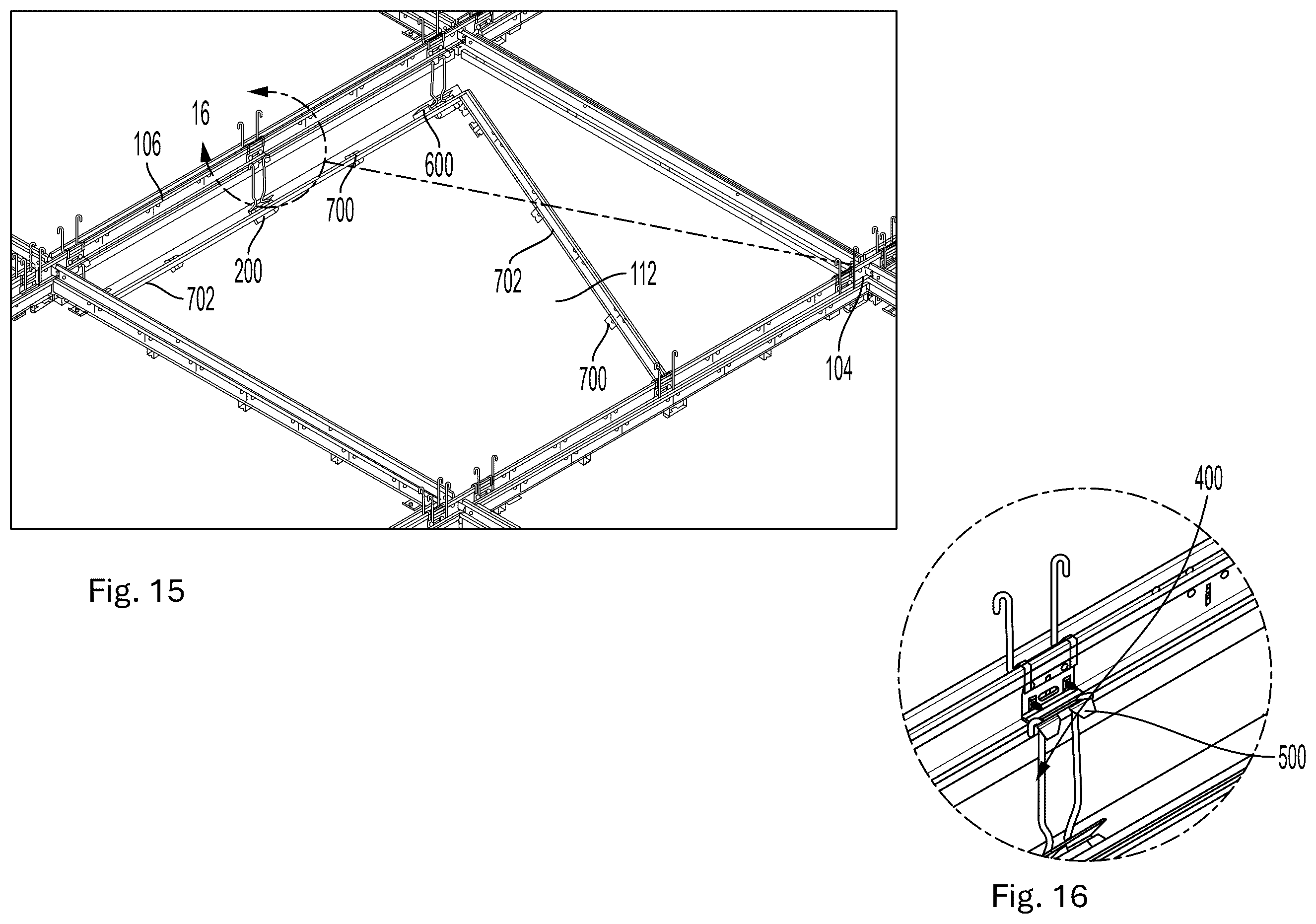 Patent US12338623 Figure 5 – Attachment components and system for ceiling panels