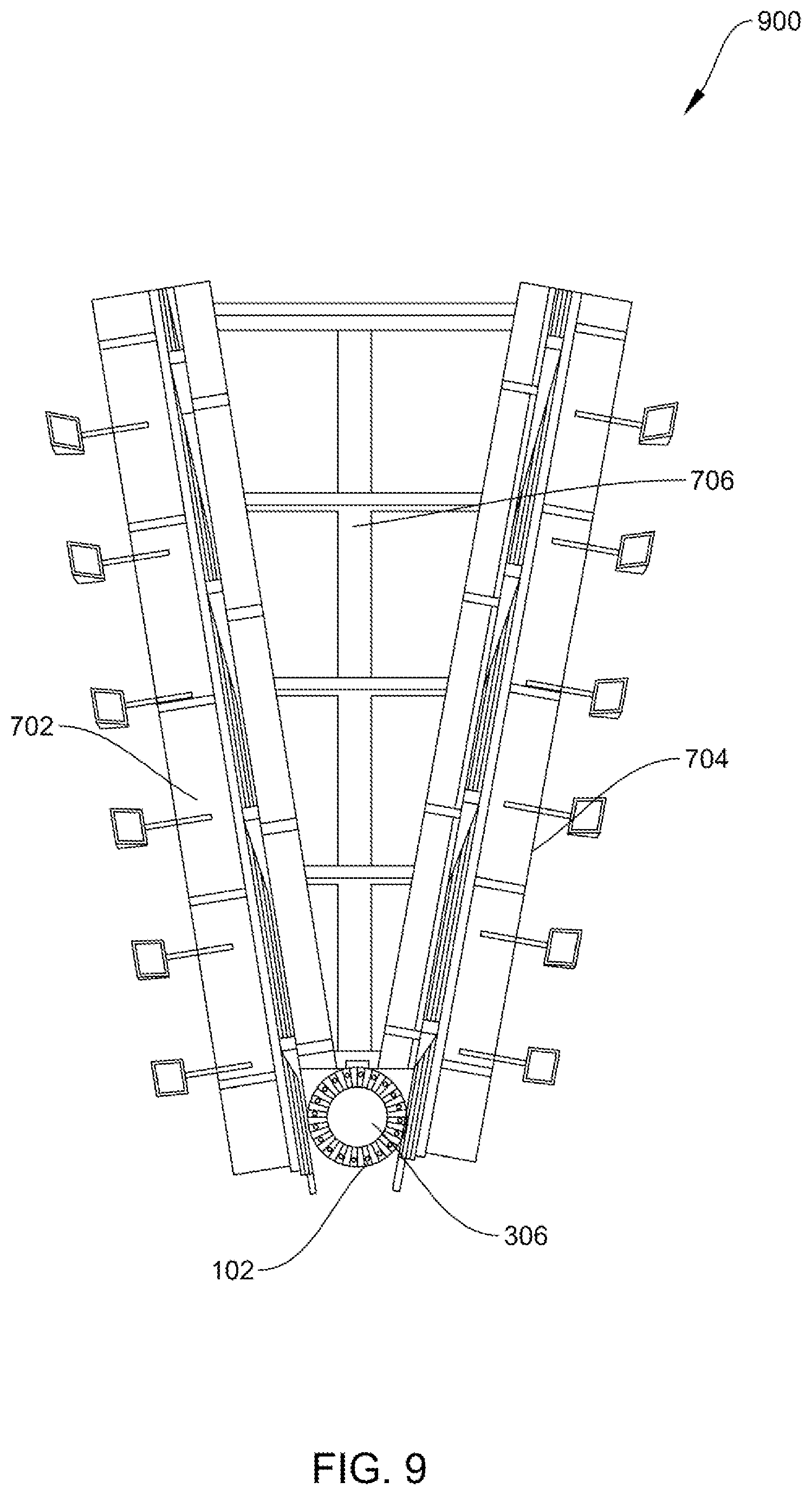 Patent US12338644 Figure 9 – Apparatus for mounting cellular tower on billboards