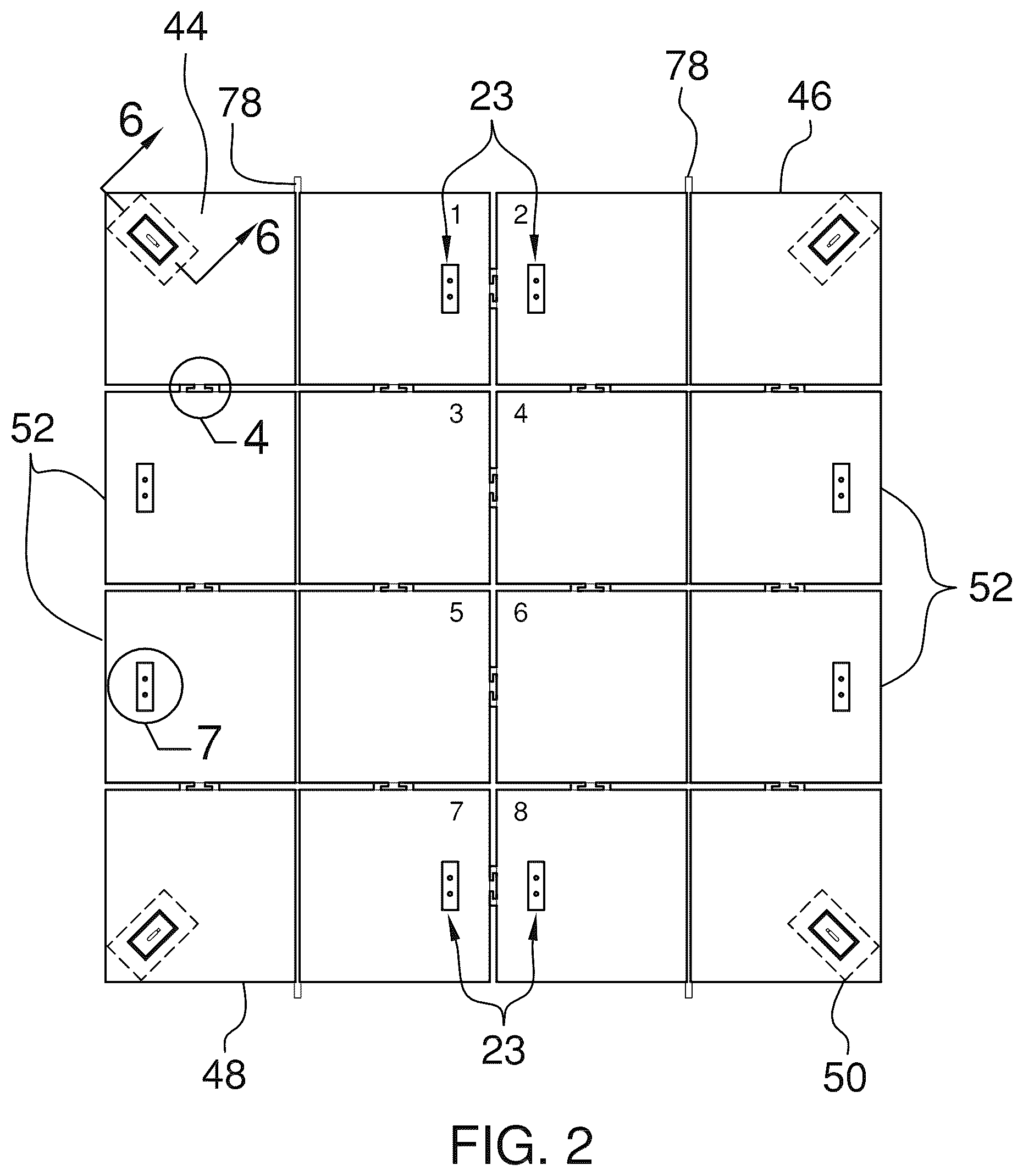 Patent US12338648 Figure 2 – Modular tent floor assembly