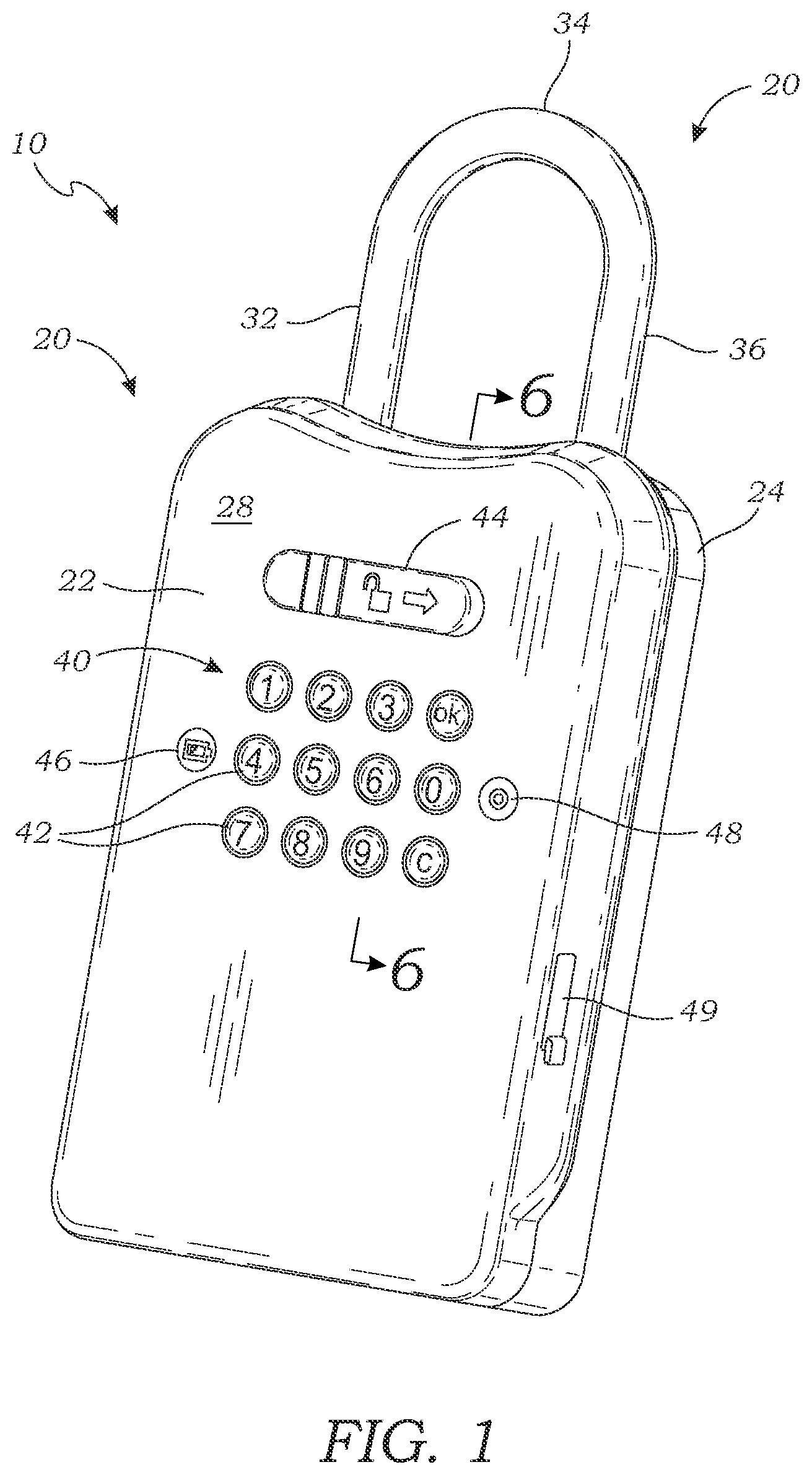 Patent US12338652 — Lockable shackle for a lockbox — Figure 1