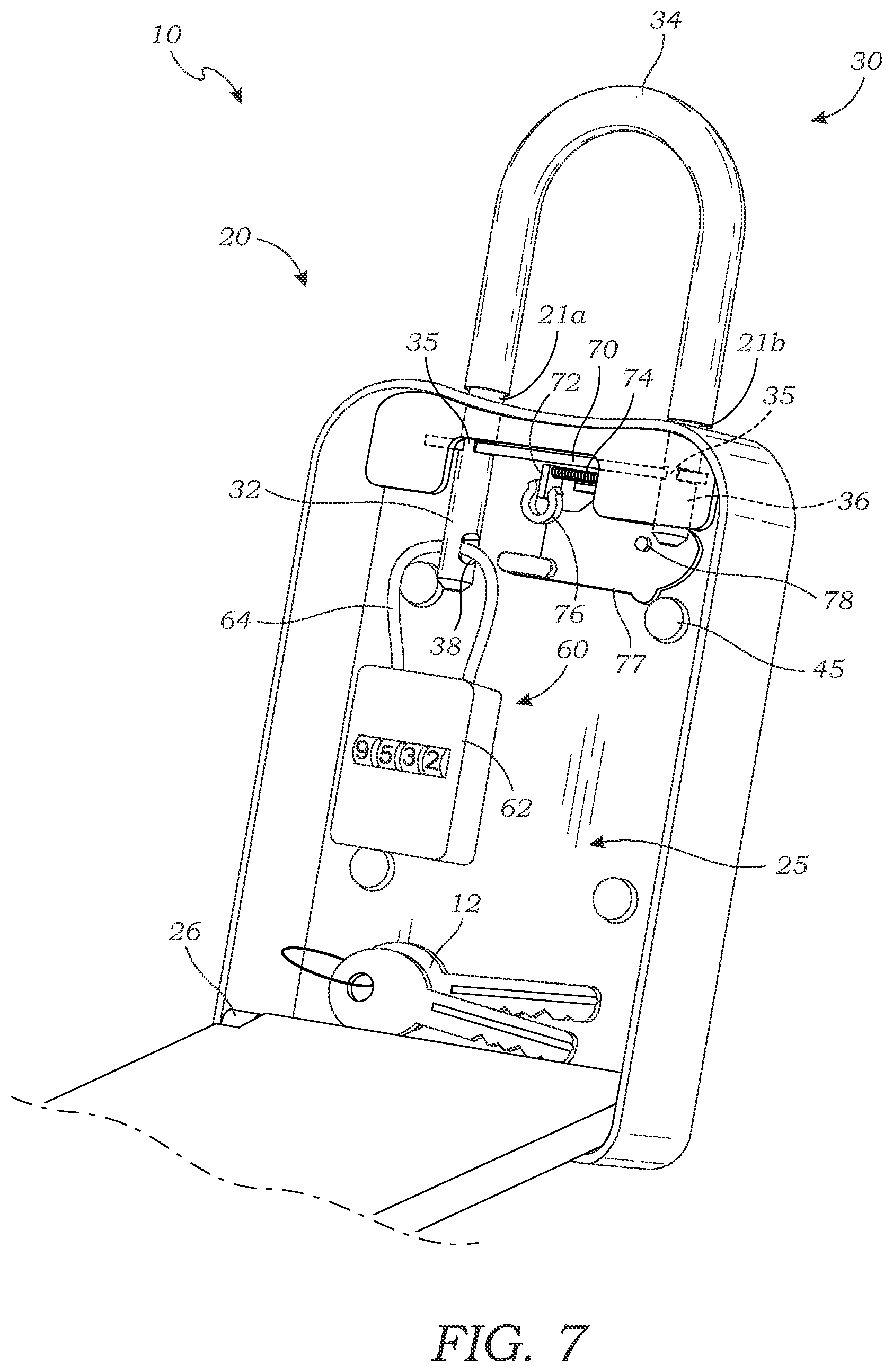 Patent US12338652 Figure 4 – Lockable shackle for a lockbox
