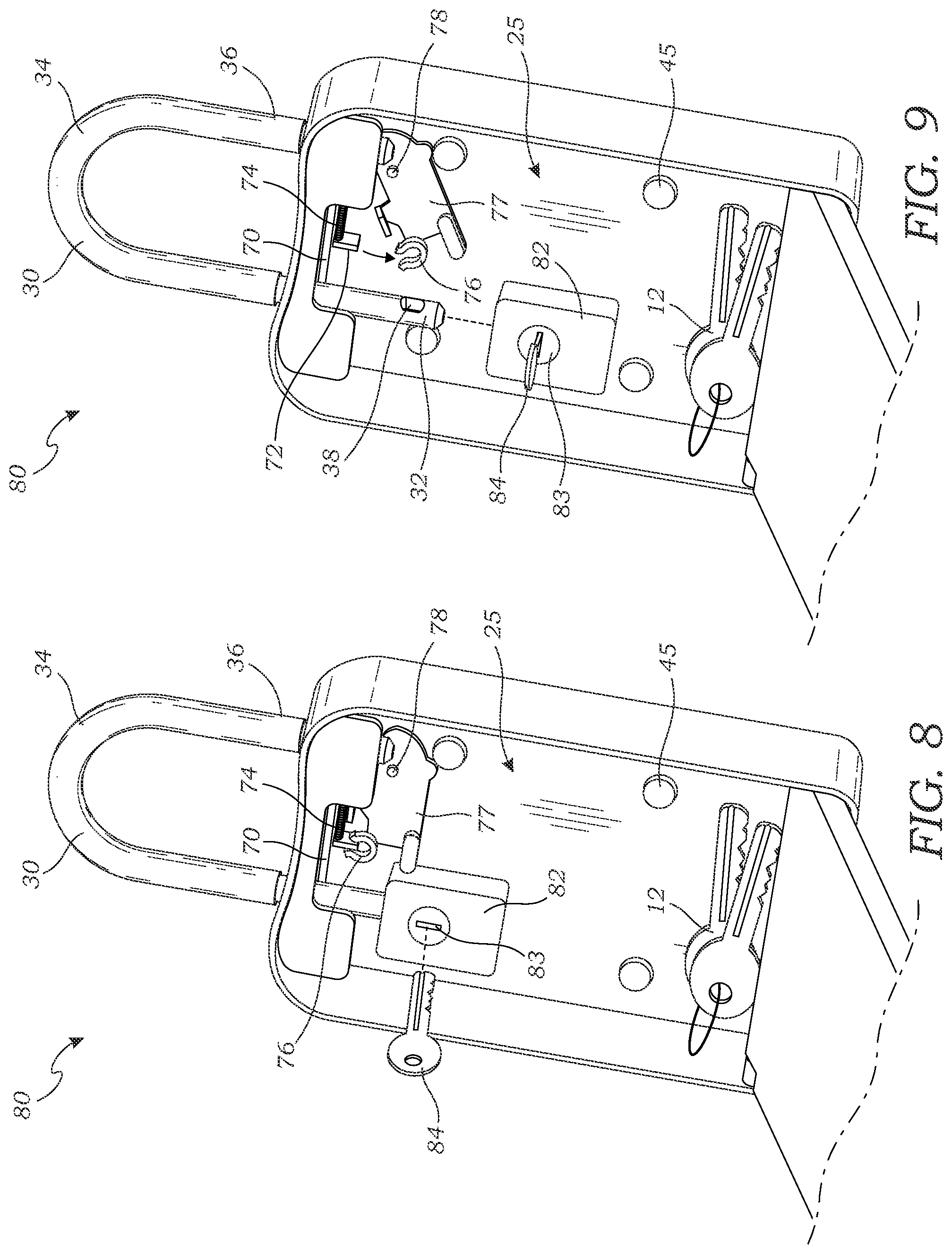 Patent US12338652 Figure 5 – Lockable shackle for a lockbox
