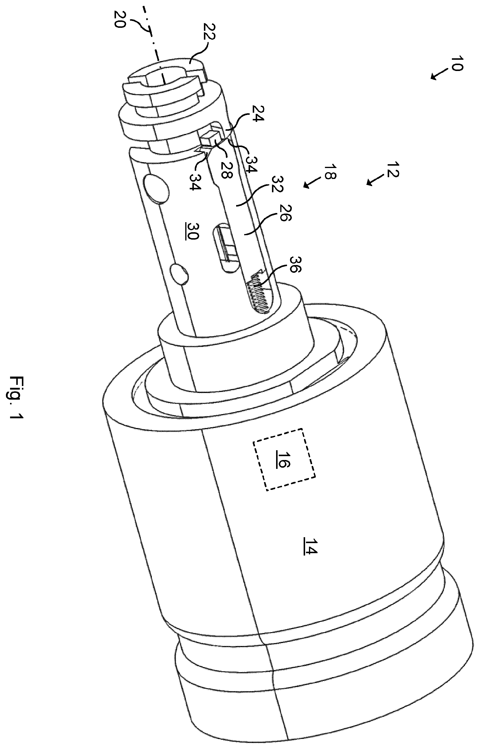 Patent US12338655 Figure 1 – Actuating device and lock device