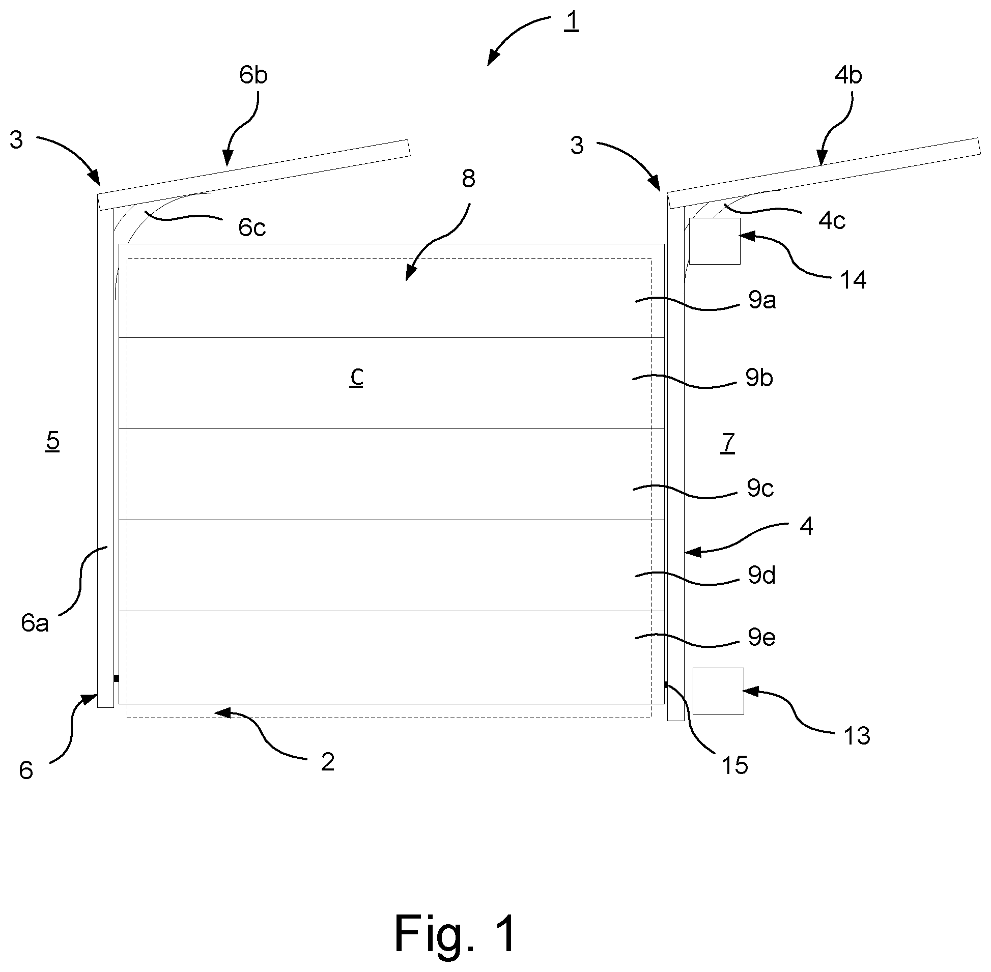 Patent US12338670 Figure 1 – Overhead door operator system