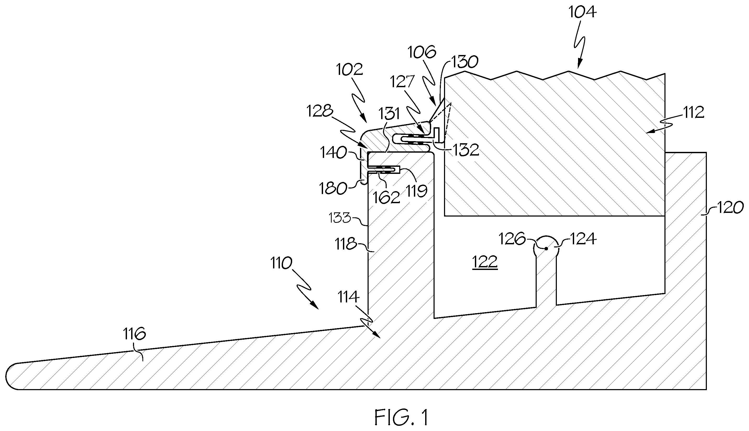 Patent US12338679 Figure 1 – Weatherstrip carrier that removably attaches to fenestration unit