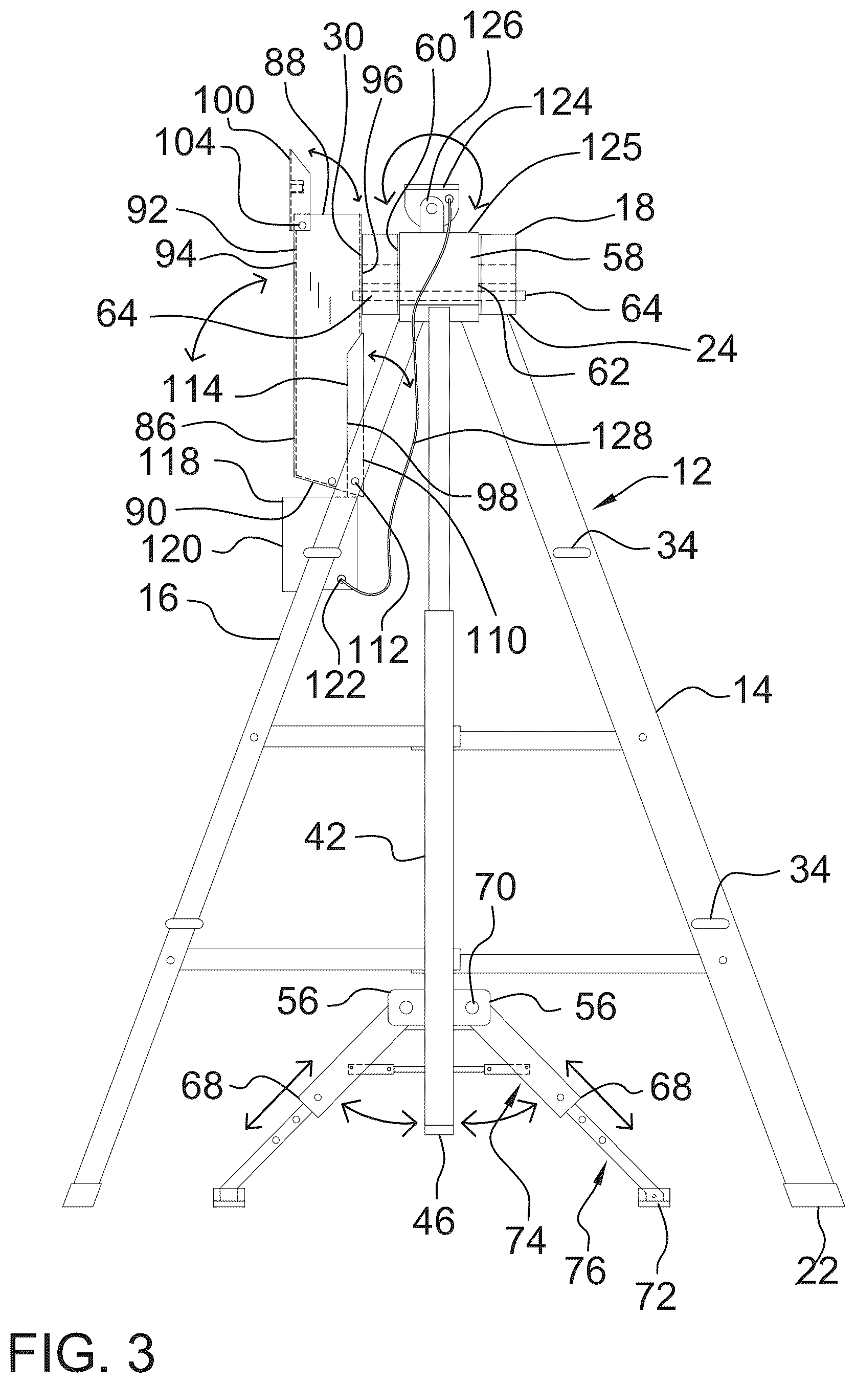 Patent US12338685 Figure 3 – Stabilized ladder assembly