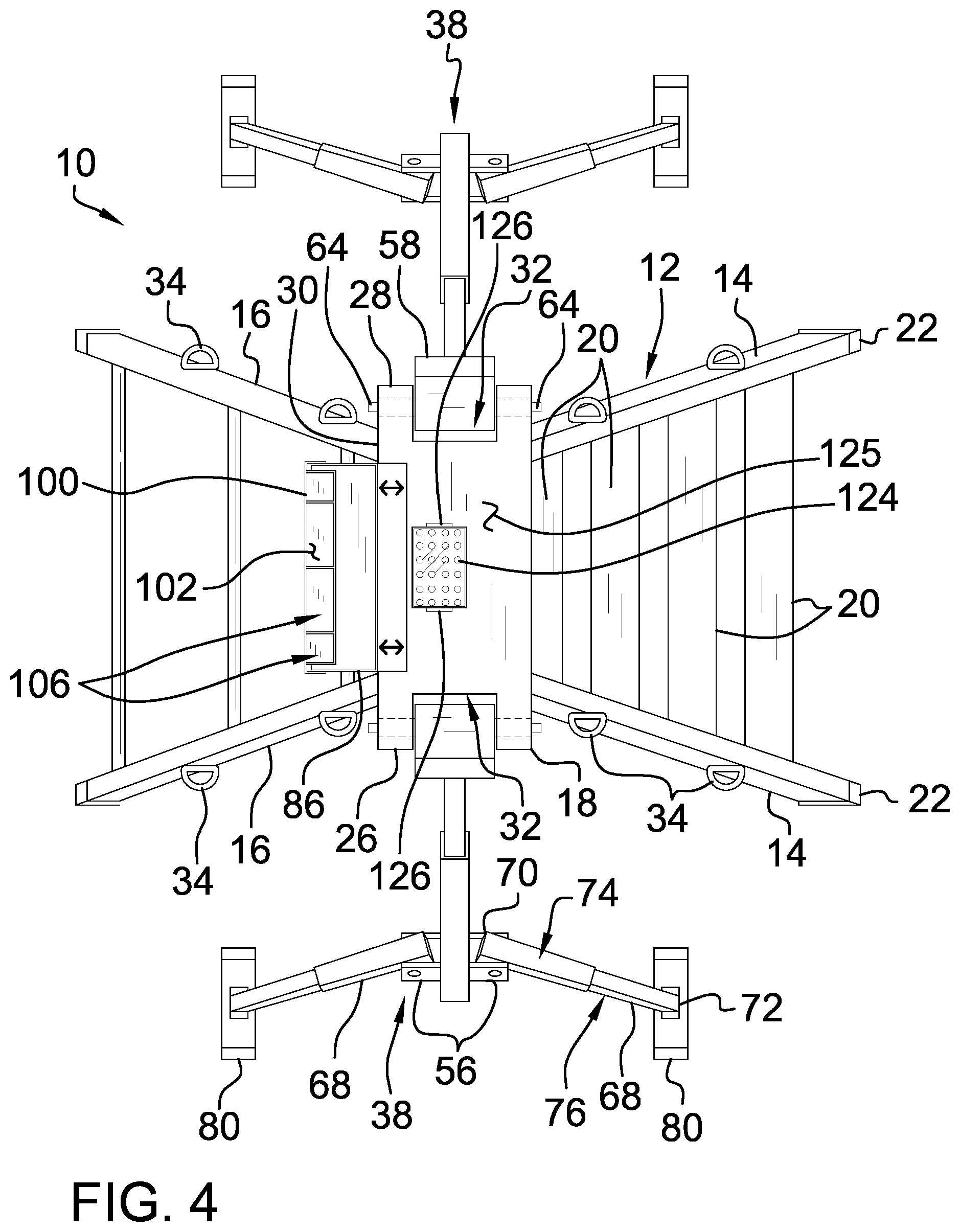 Patent US12338685 Figure 4 – Stabilized ladder assembly