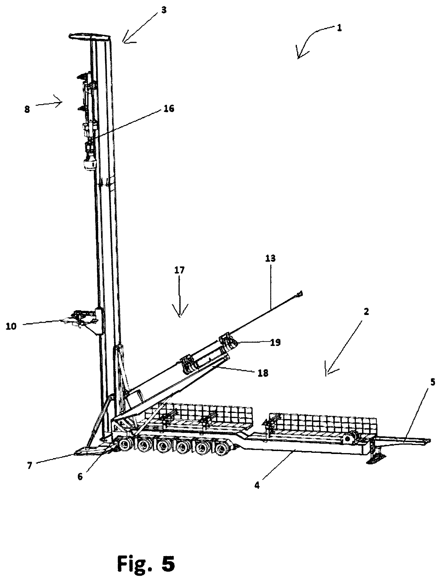 Patent US12338695 Figure 6 – Mobile land rig with a pivotal top drive unit