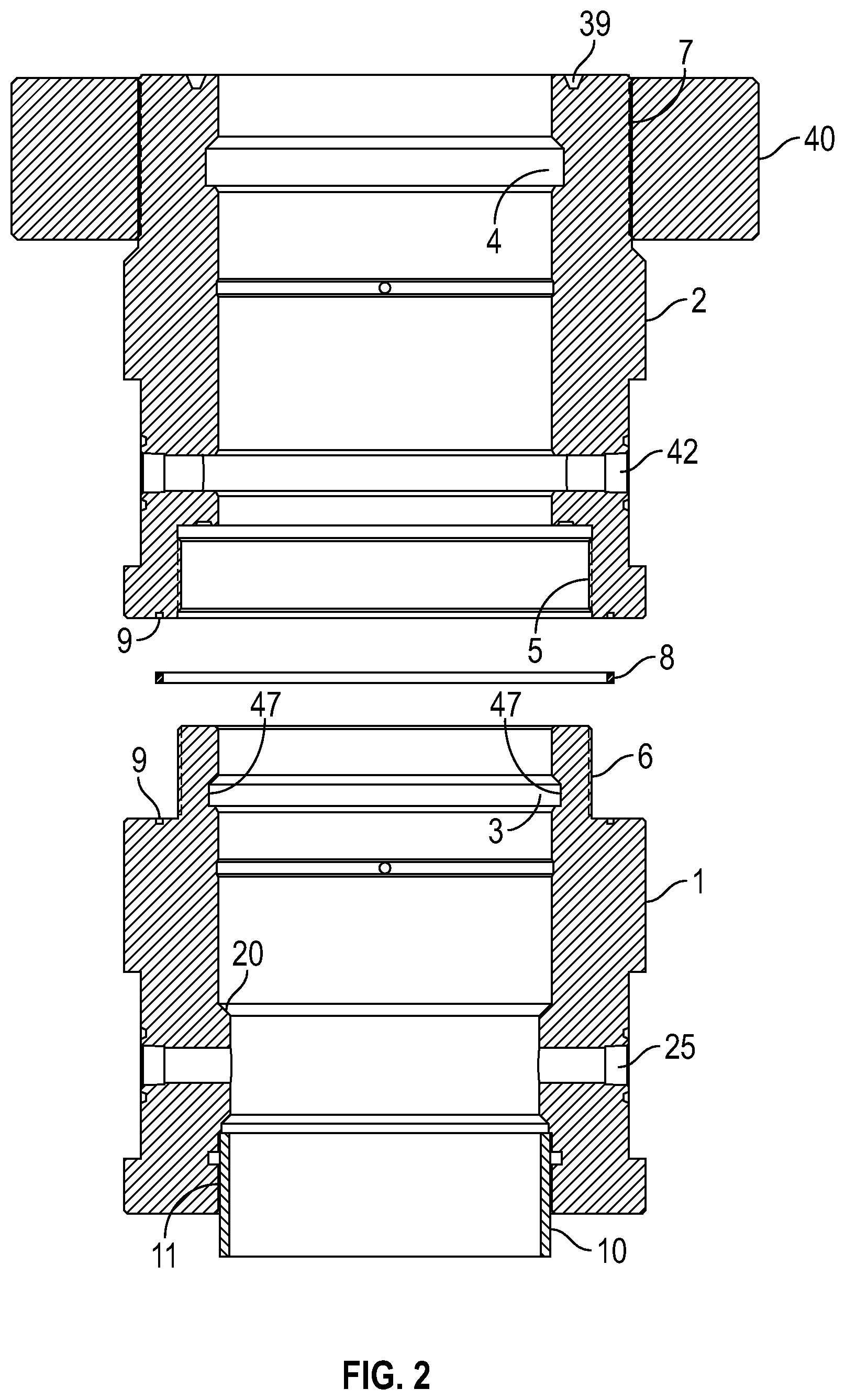 Patent US12338702 Figure 2 – Oilfield unitized wellhead with integrated internal hanger retainer system