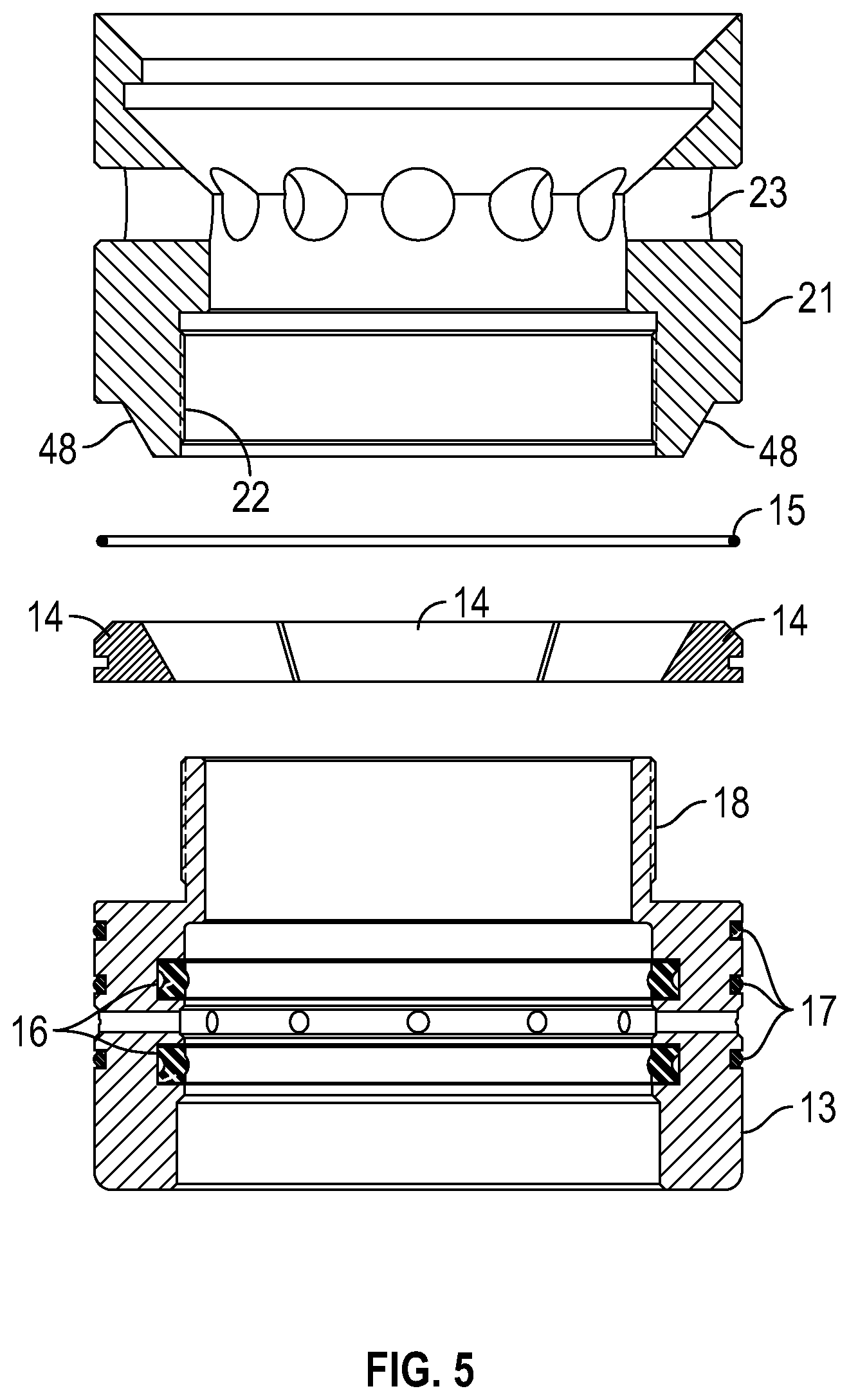 Patent US12338702 Figure 5 – Oilfield unitized wellhead with integrated internal hanger retainer system