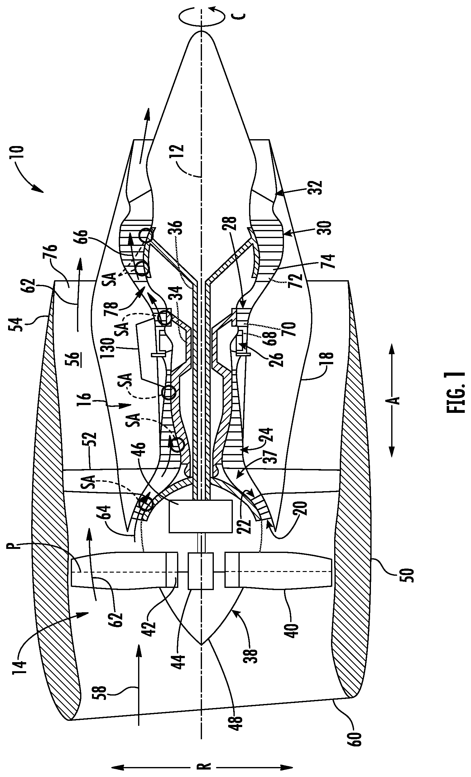 Patent US12338737 Figure 1 – Seal assembly for a turbine engine