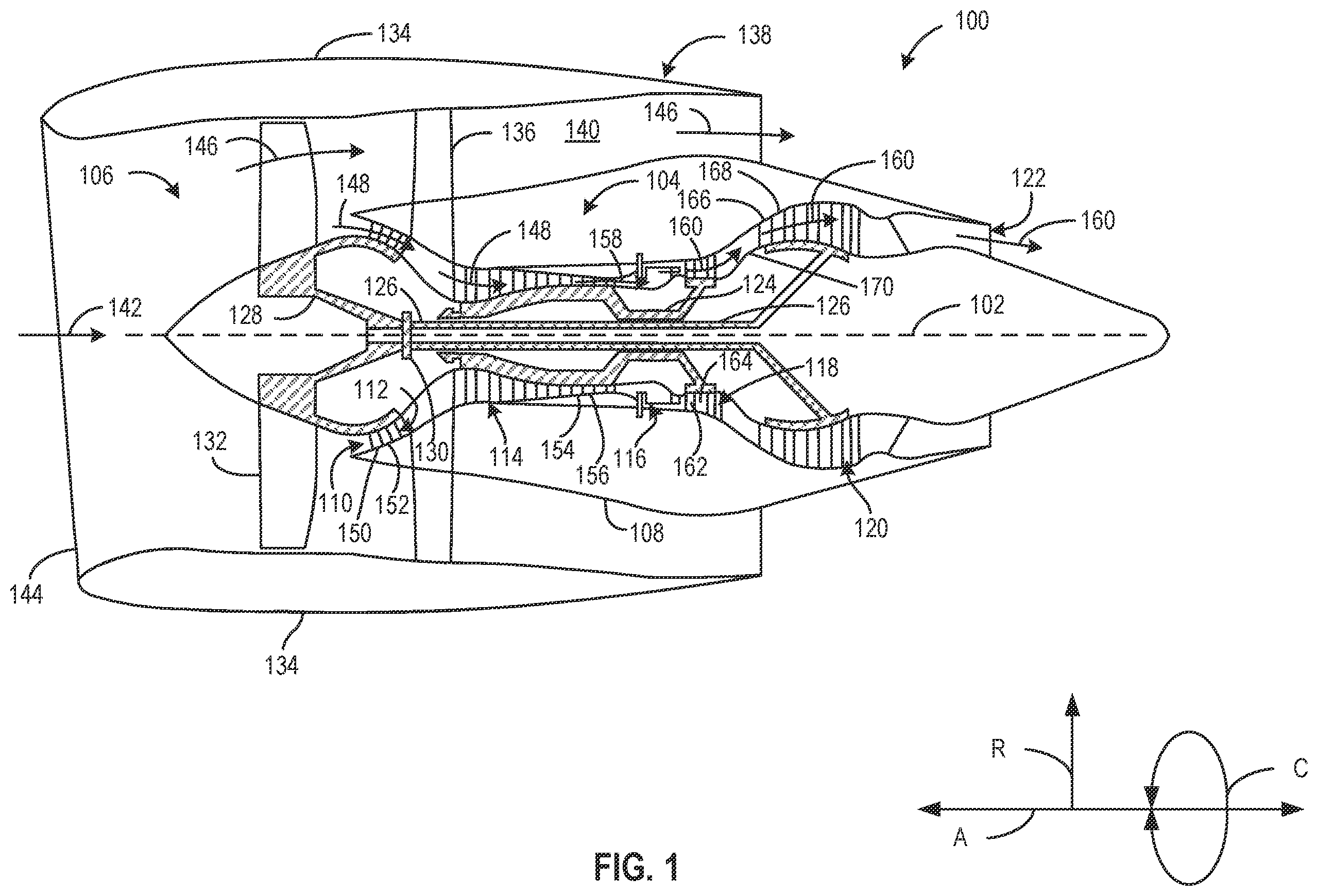 Patent US12338738 Figure 1 – Variable flowpath casings for blade tip clearance control