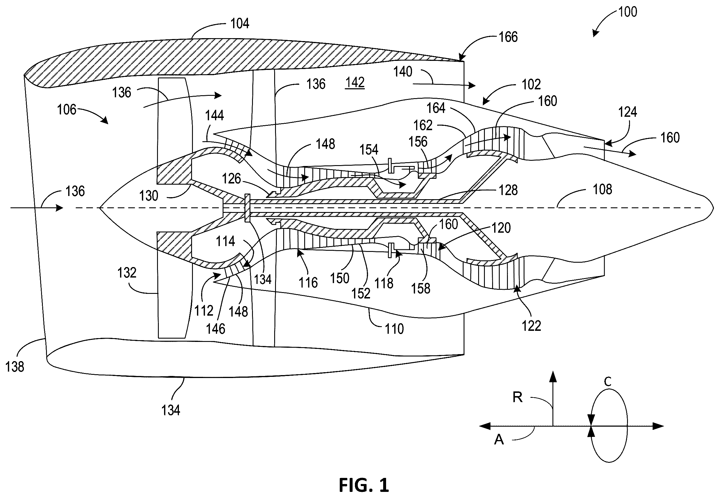 Patent US12338743 Figure 1 – Gas turbine engines having moveable inlet guide vanes and stator vanes