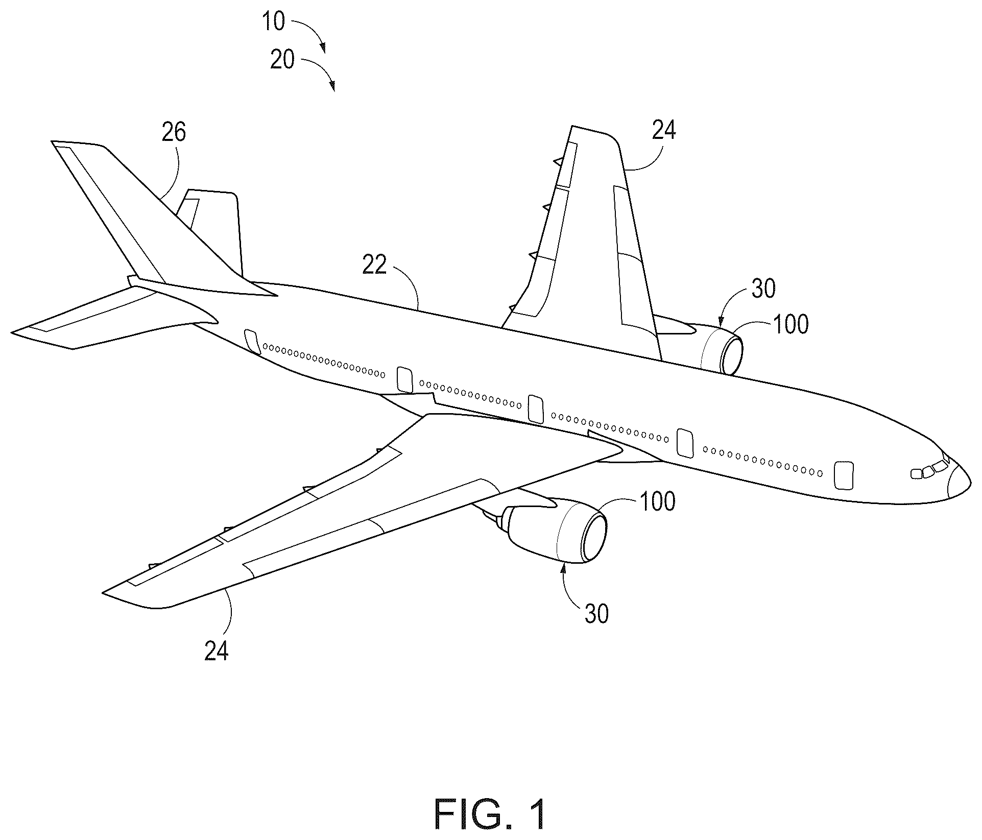 Patent US12338744 Figure 1 – Nacelle inlet structures, engine assemblies and vehicles including the same, and related methods