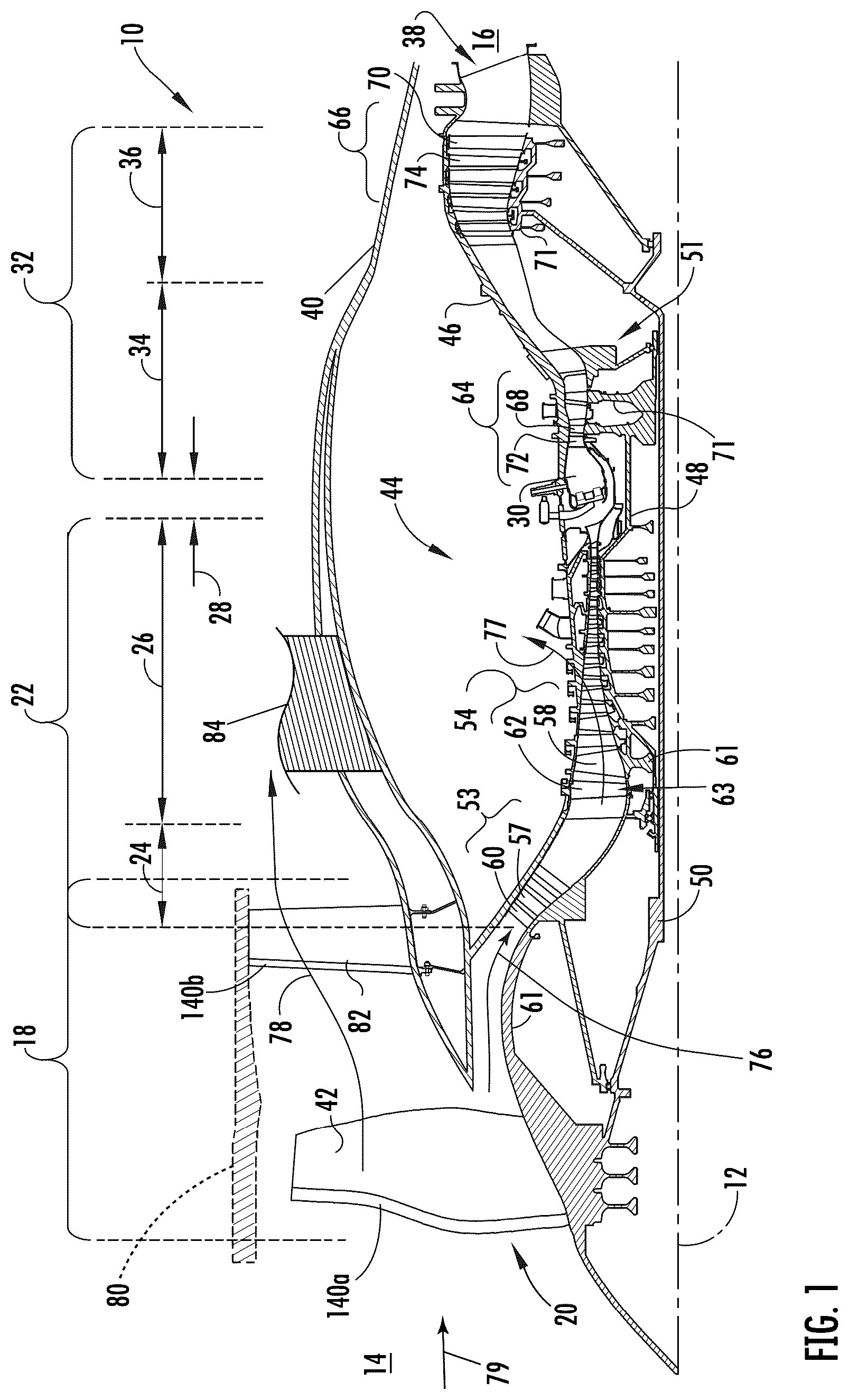Patent US12338747 — Turbine engine with composite airfoils — Figure 1
