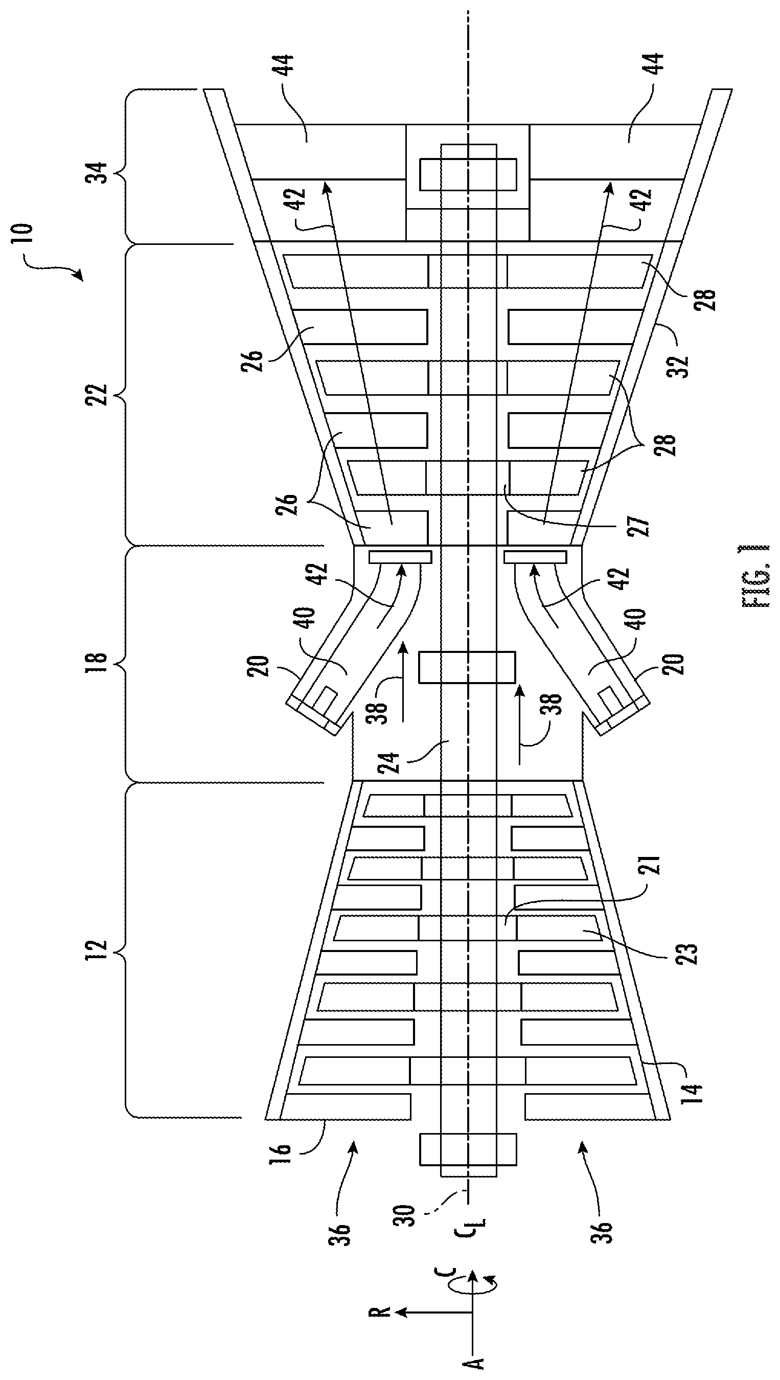 Patent US12338749 Figure 1 – Cooling circuit for a stator vane braze joint