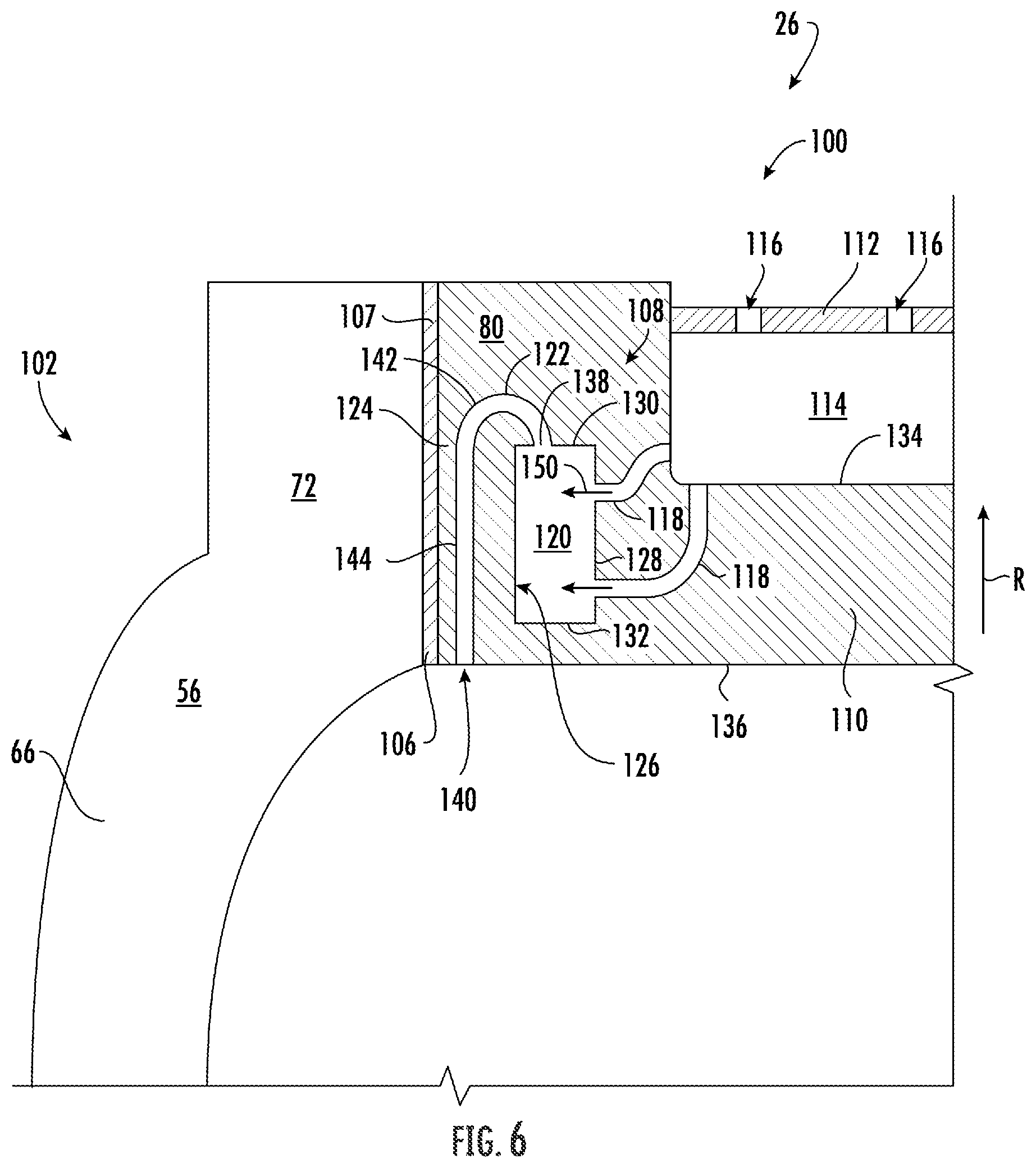 Patent US12338749 Figure 6 – Cooling circuit for a stator vane braze joint