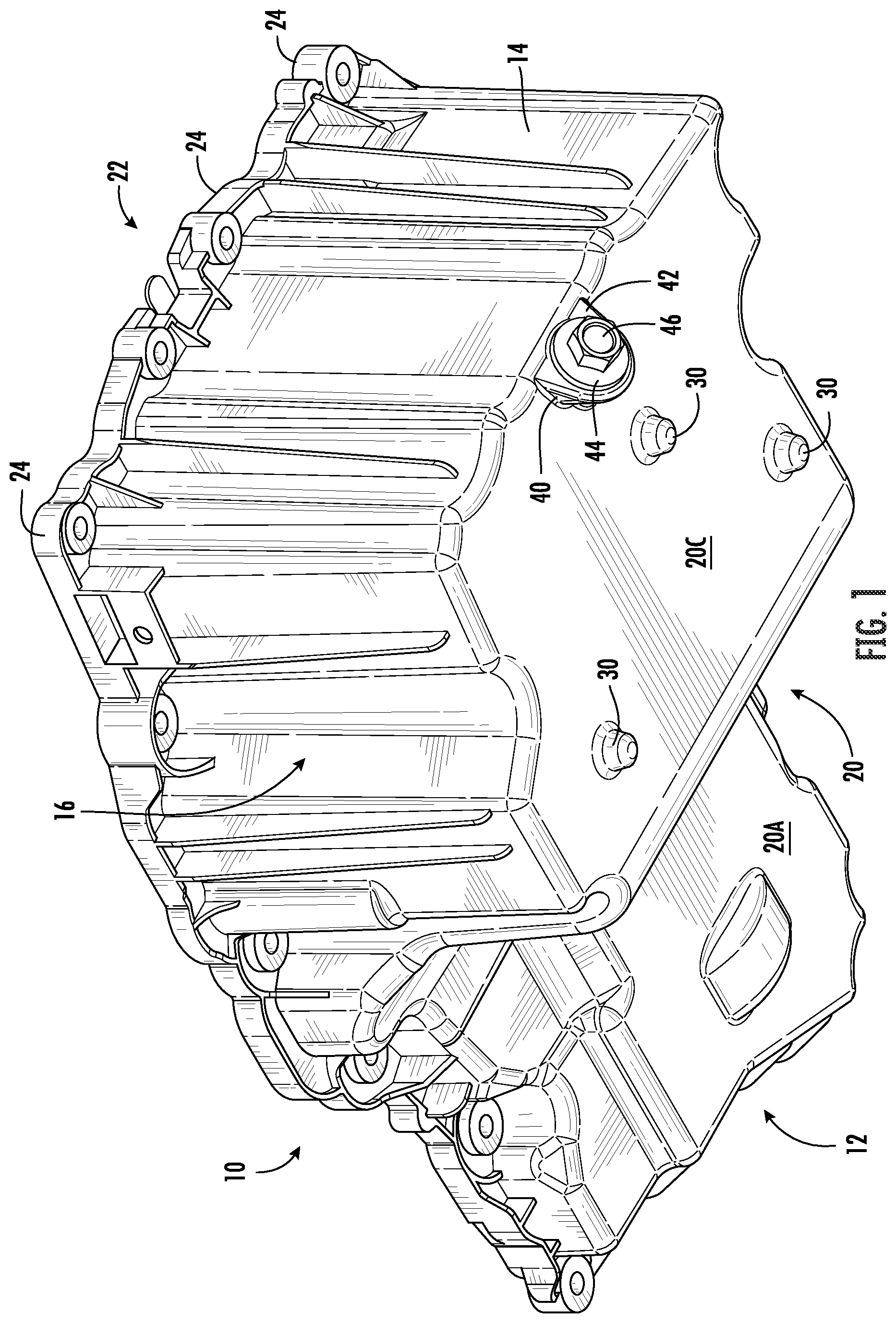 Patent US12338754 Figure 1 – Engine oil pan