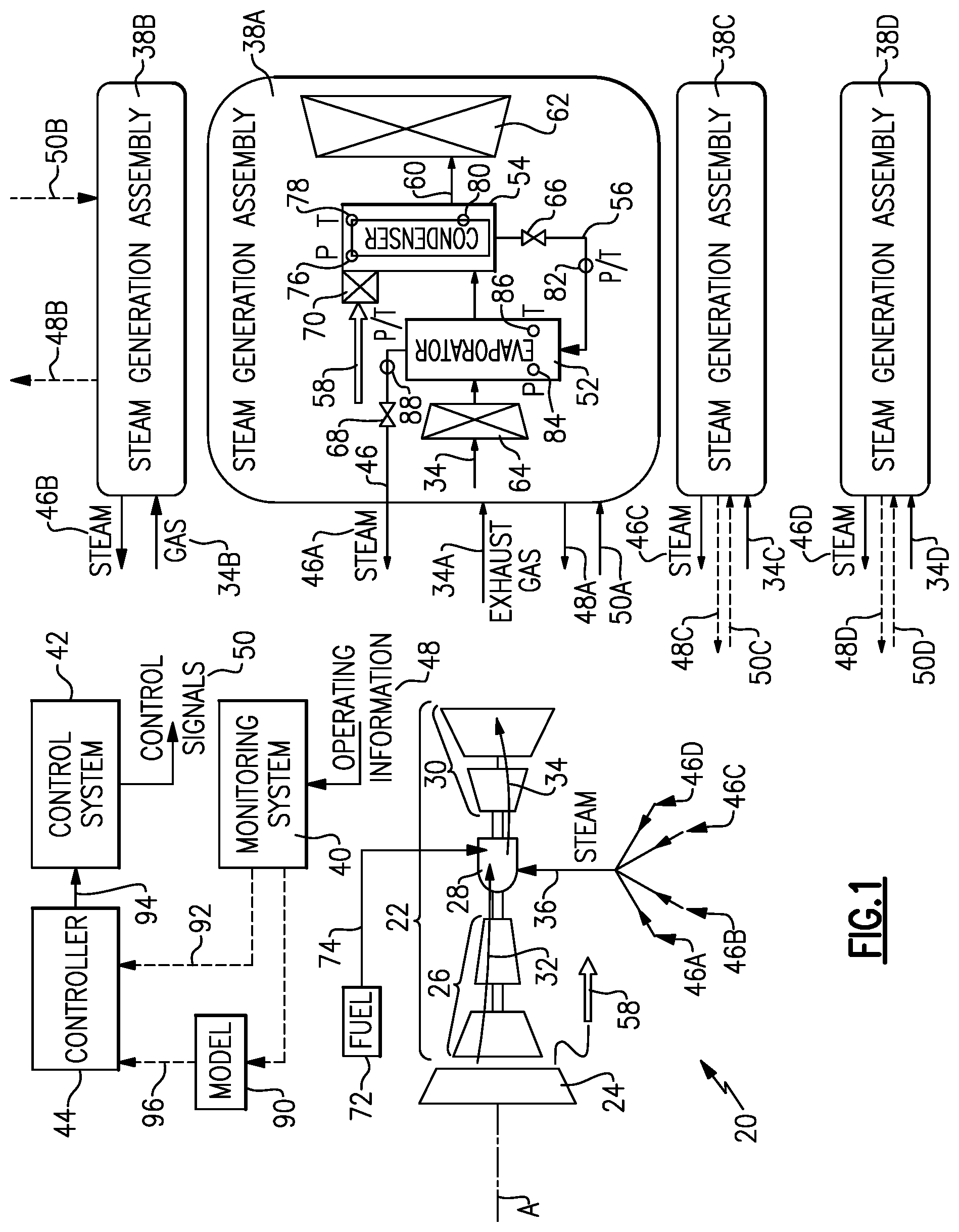 Patent US12338766 Figure 1 – Steam injected turbine engine steam generation control