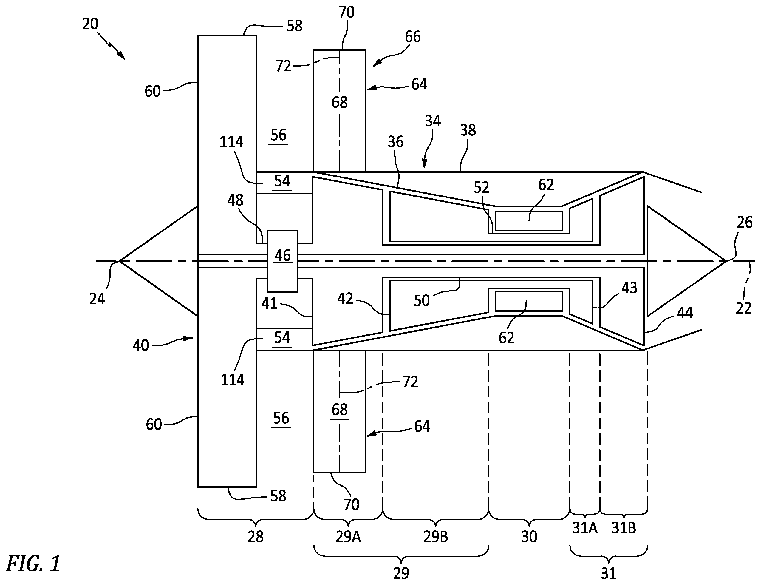 Patent US12338770 Figure 1 – Thrust diverter for an open rotor aircraft propulsion system