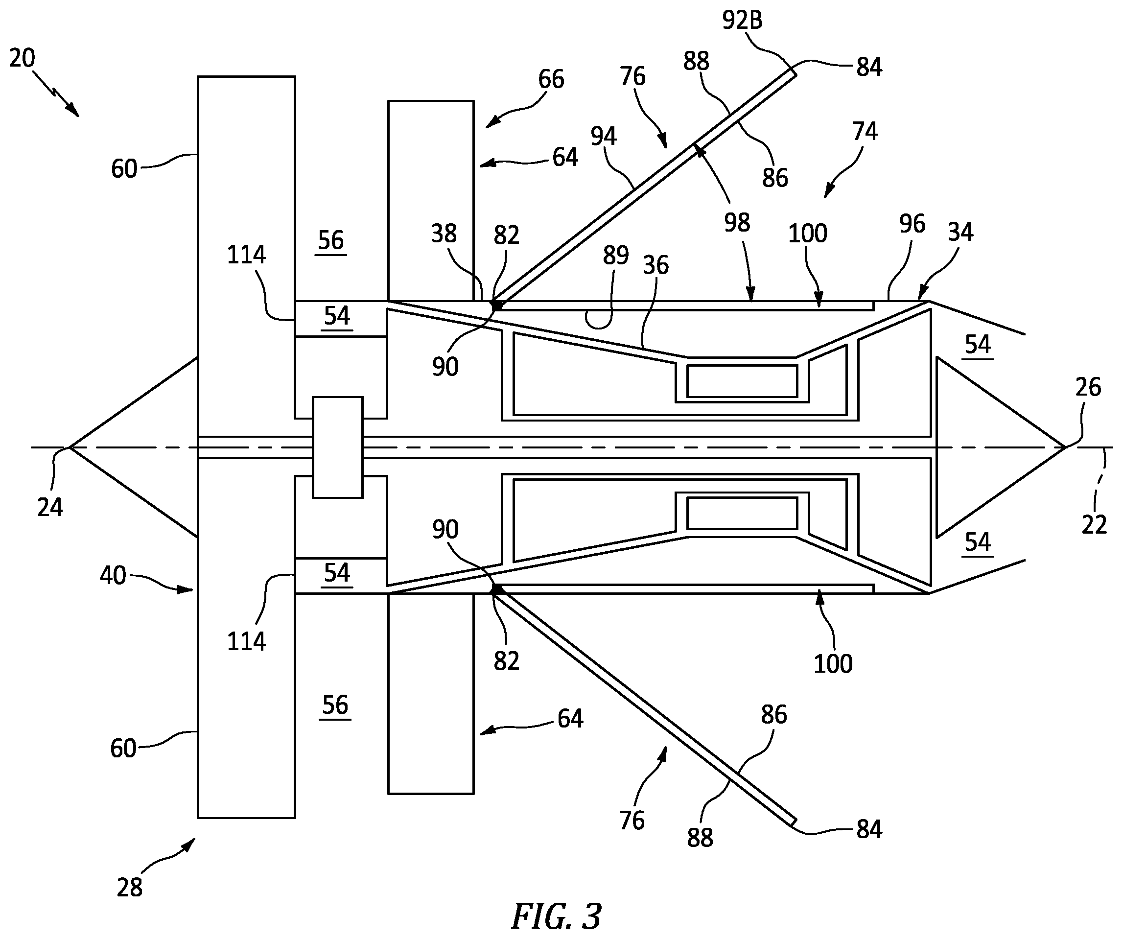 Patent US12338770 Figure 3 – Thrust diverter for an open rotor aircraft propulsion system