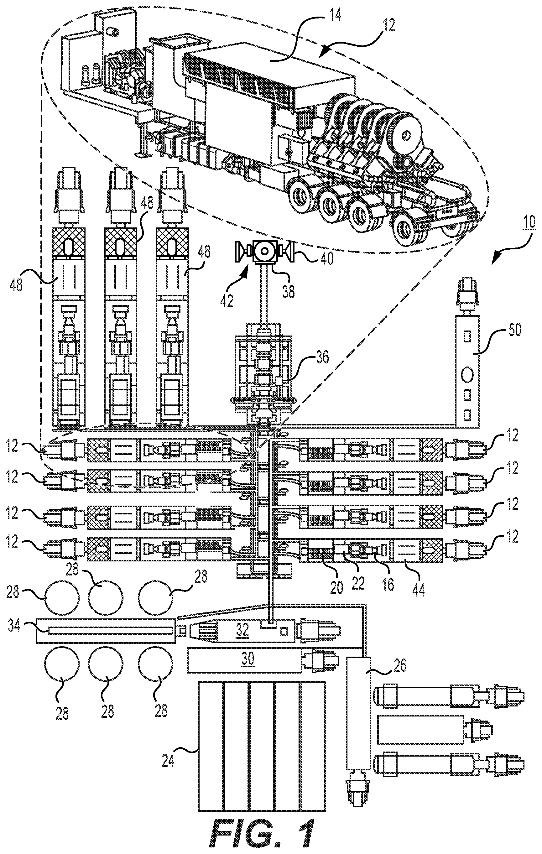Patent US12338772 — Systems, assemblies, and methods to enhance intake air flow to a gas turbine engine of a hydraulic fracturing unit — Figure 1