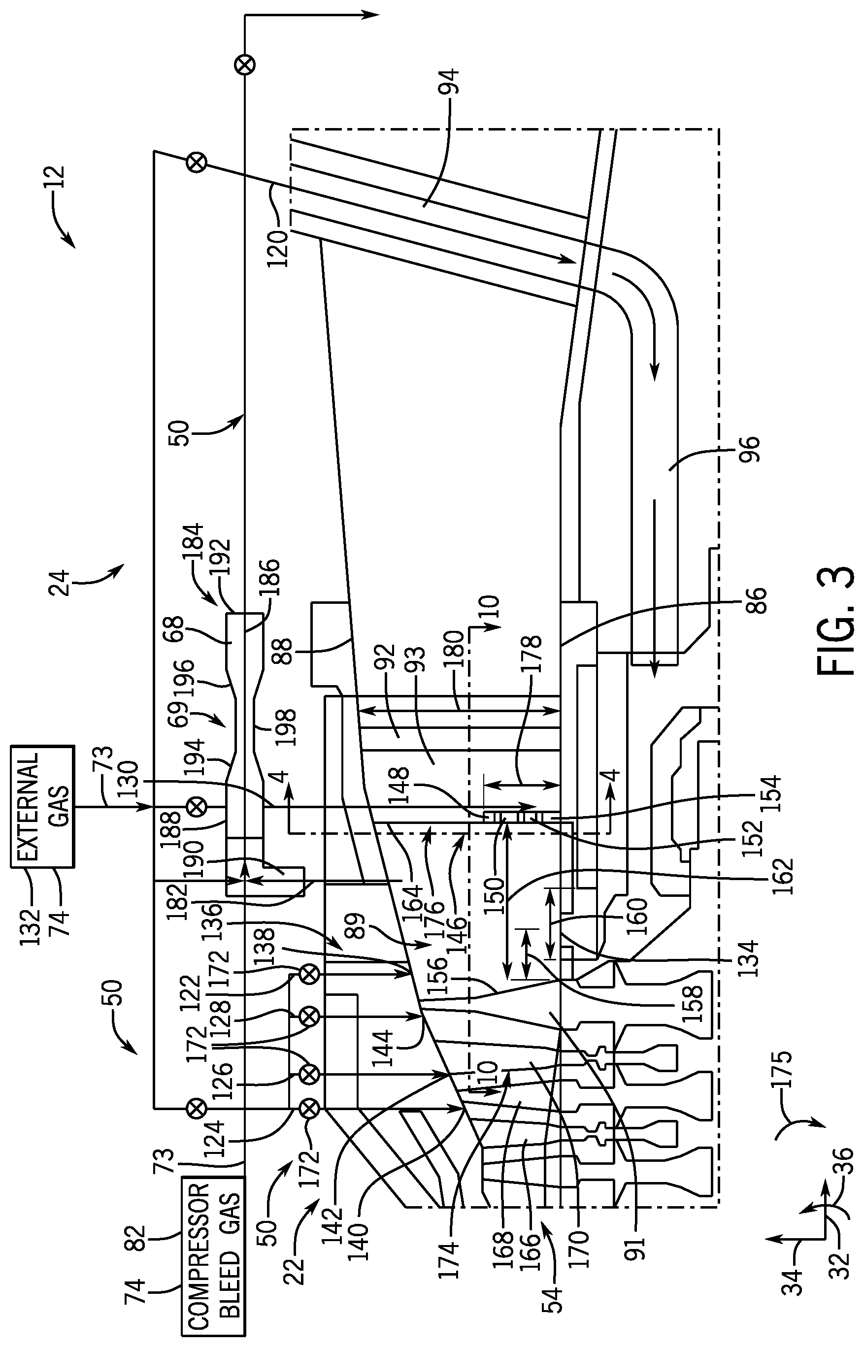 Patent US12338776 Figure 3 – Fluid injection system and method for mitigating rotating stall in turbine engine