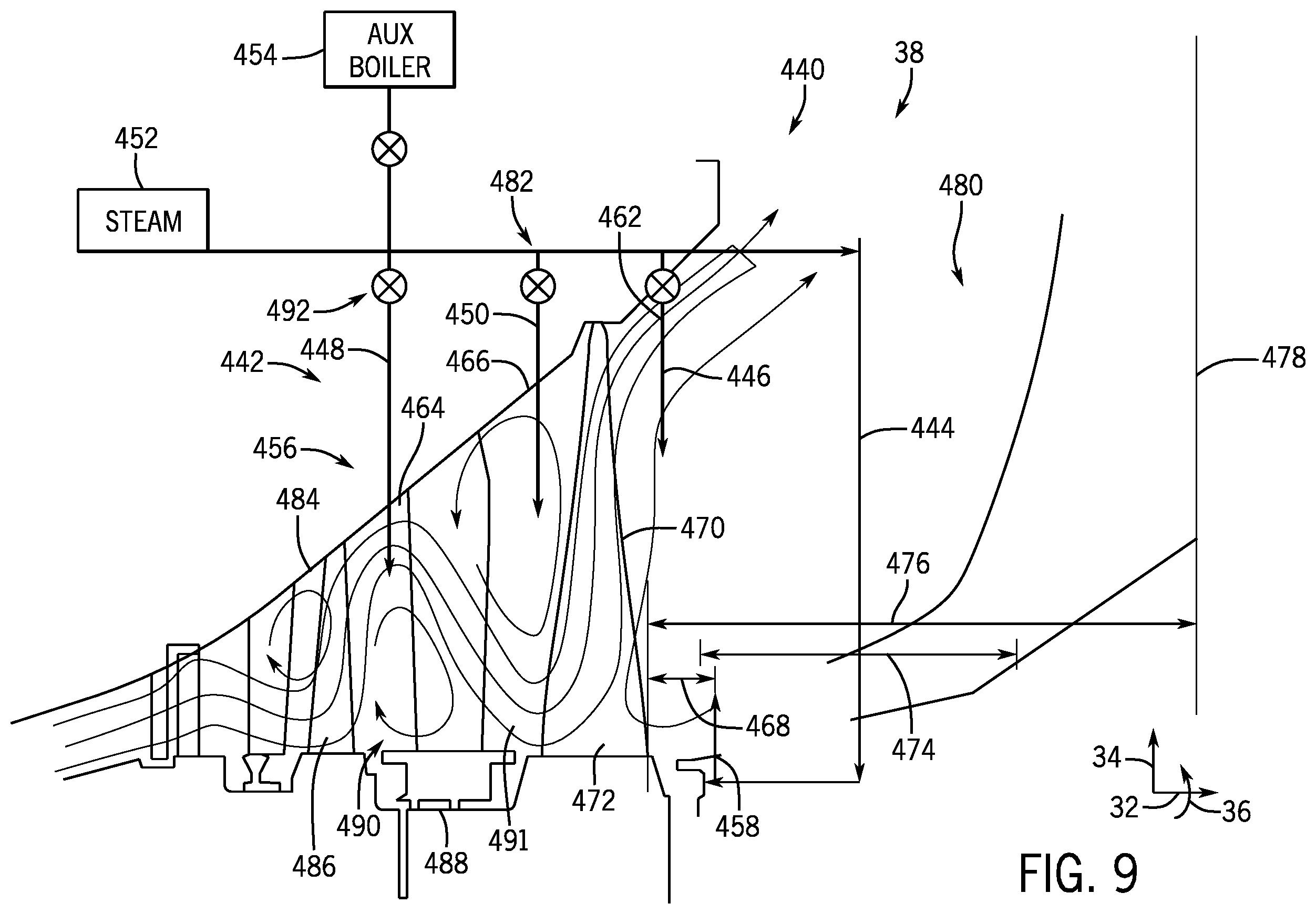 Patent US12338776 Figure 7 – Fluid injection system and method for mitigating rotating stall in turbine engine