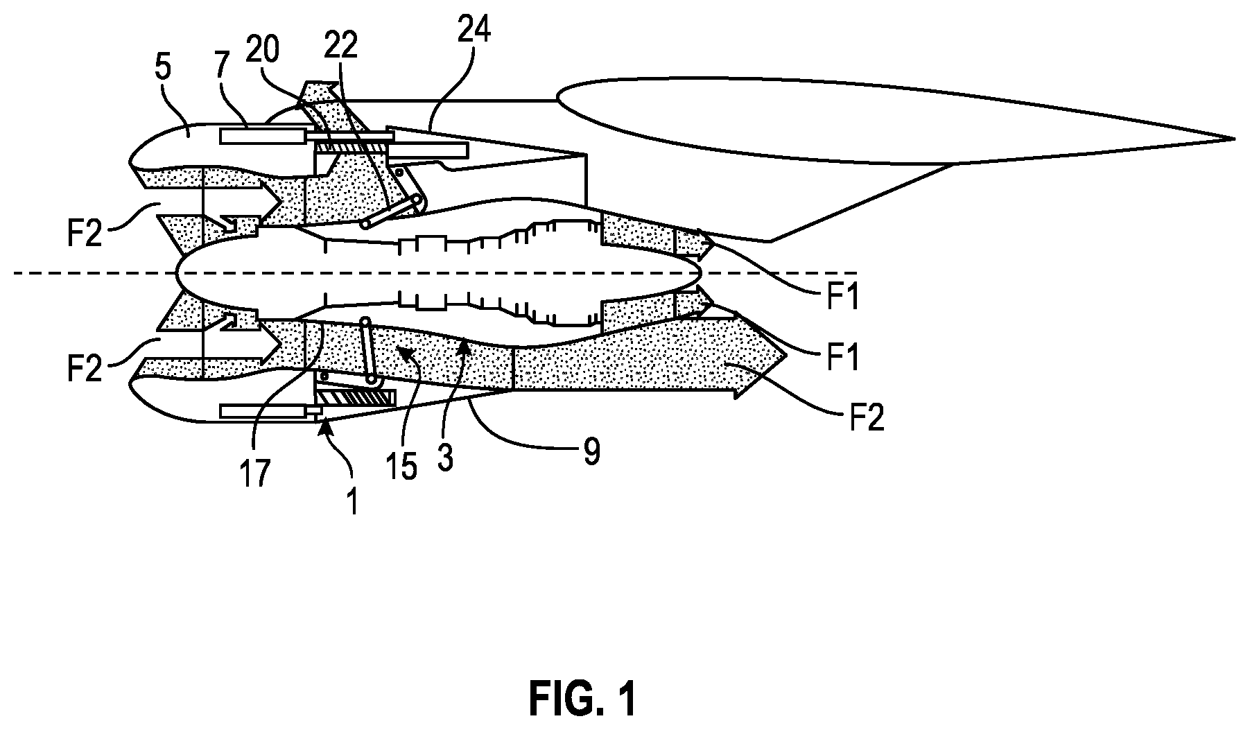 Patent US12338780 — Electro-hydrostatic actuation system for a thrust reverser for an aircraft turbojet engine nacelle — Figure 1