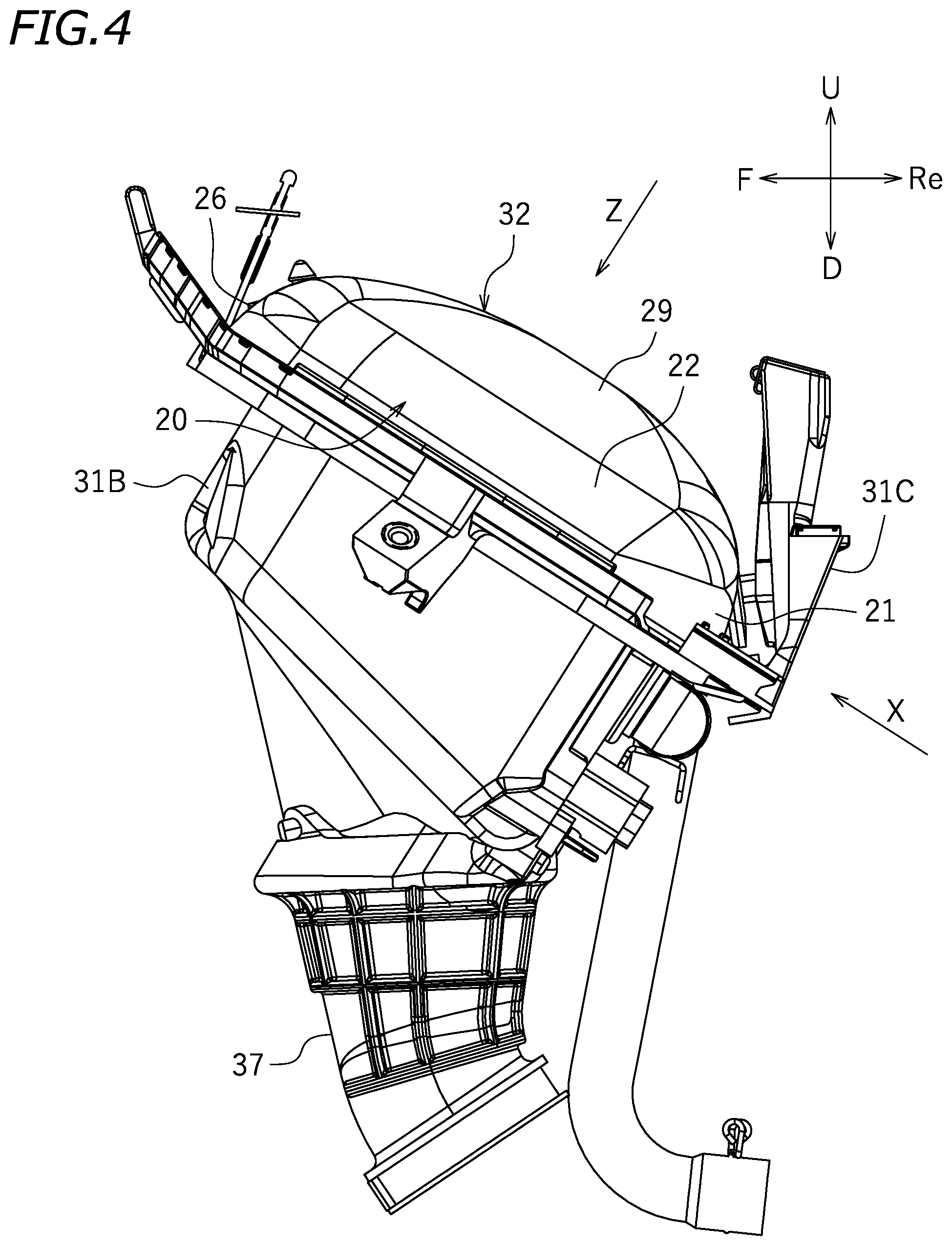Patent US12338782 Figure 4 – Air cleaner and straddled vehicle including the same
