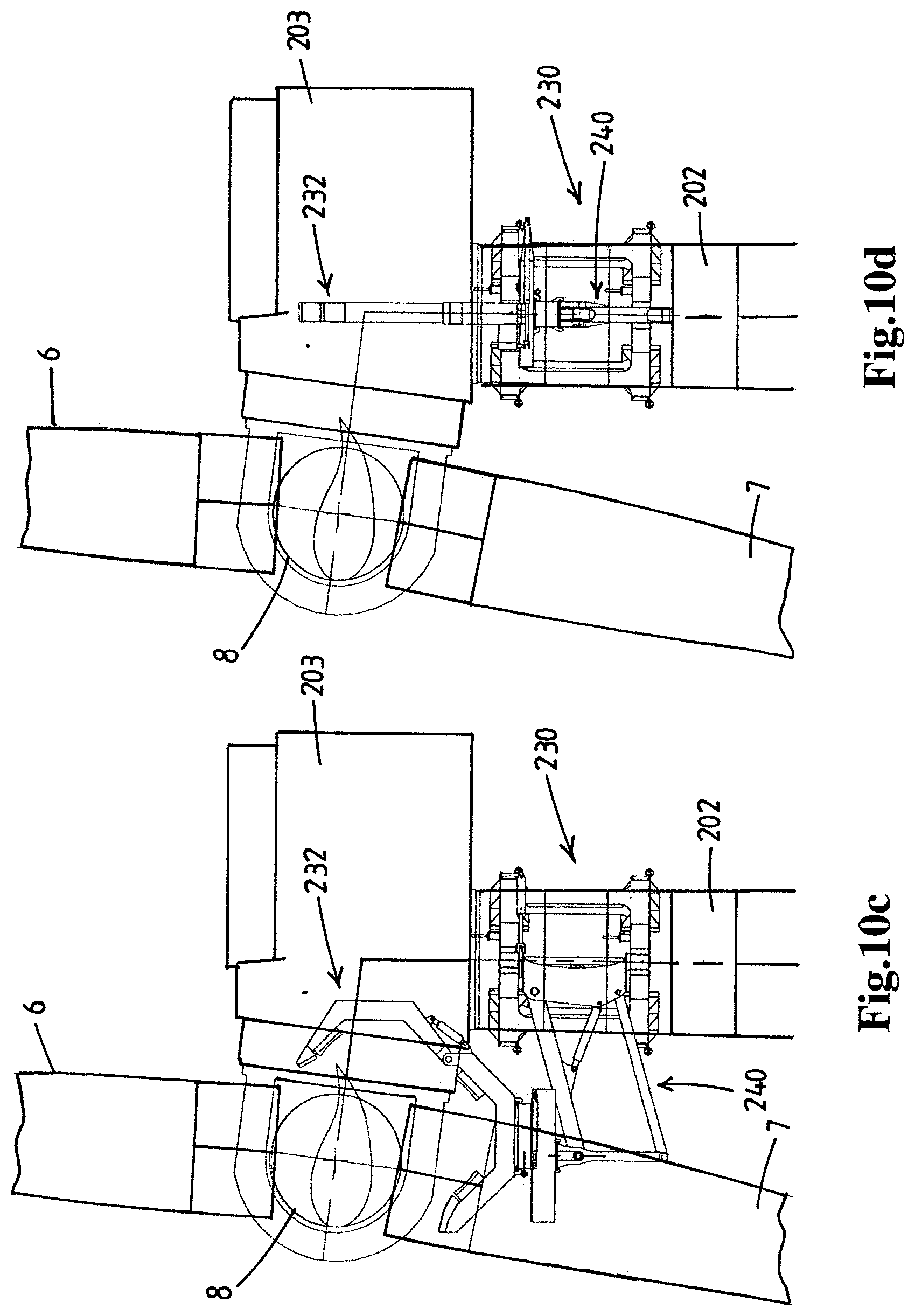 Patent US12338789 Figure 11 – Installation of a rotor blade in horizontal orientation to the hub of a horizontal axis offshore wind turbine that is located offshore