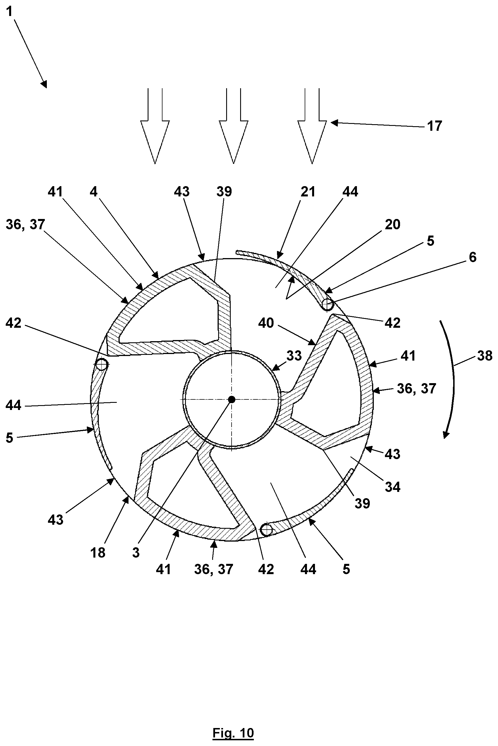 Patent US12338796 Figure 7 – Flow power plant having pivoting blades