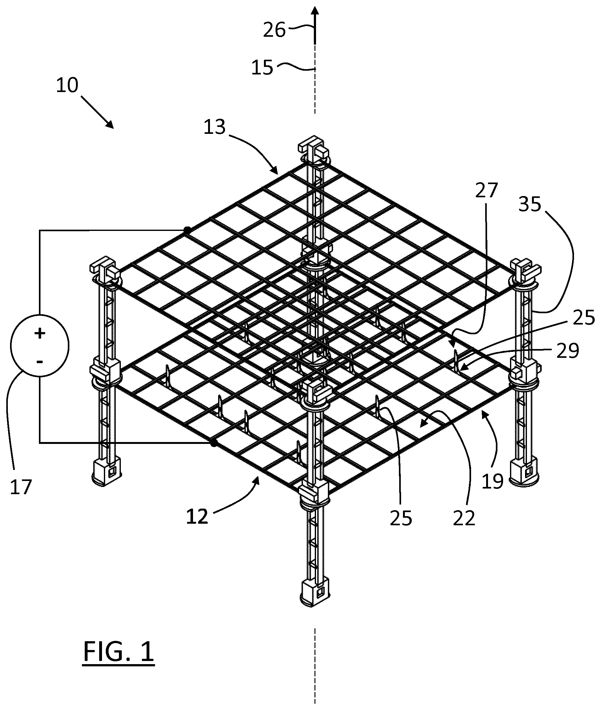 Patent US12338804 Figure 1 – Apparatus for ionizing and accelerating a fluid