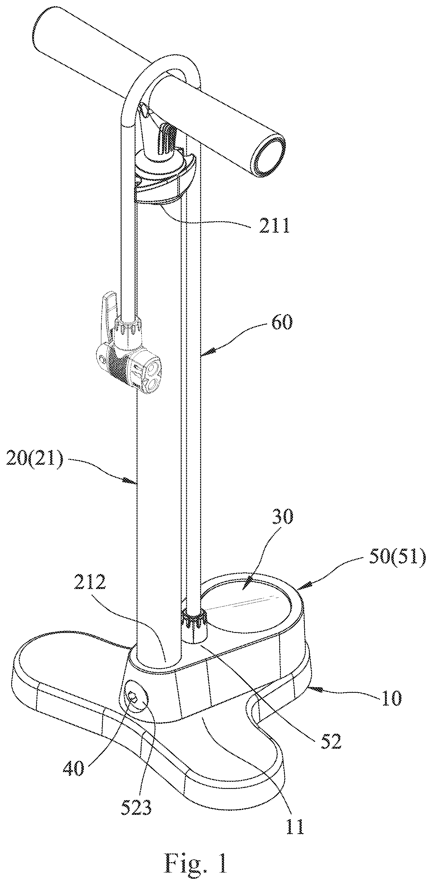 Patent US12338806 Figure 1 – Easy-to-assemble floor pump