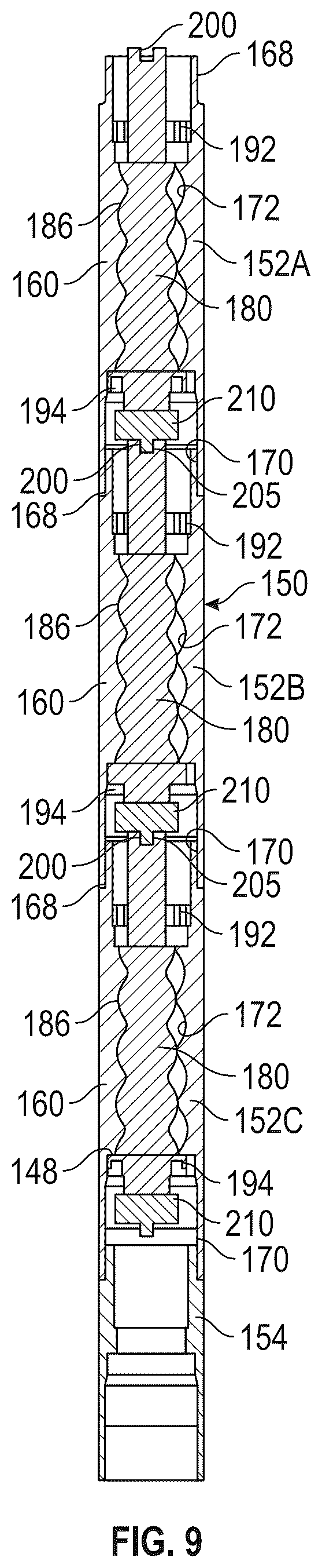 Patent US12338819 Figure 6 – Progressing cavity devices and assemblies for coupling multiple stages of progressing cavity devices