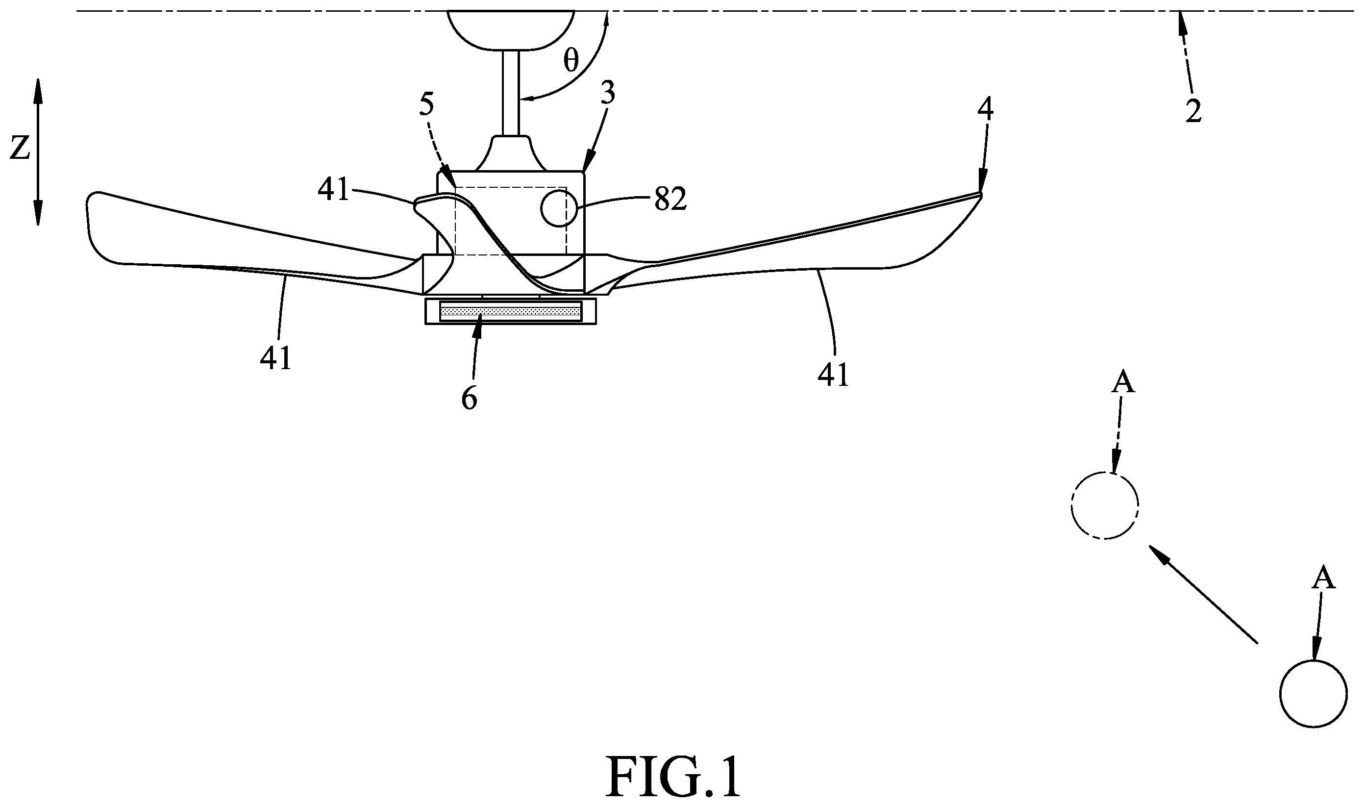 Patent US12338832 Figure 1 – Ceiling fan