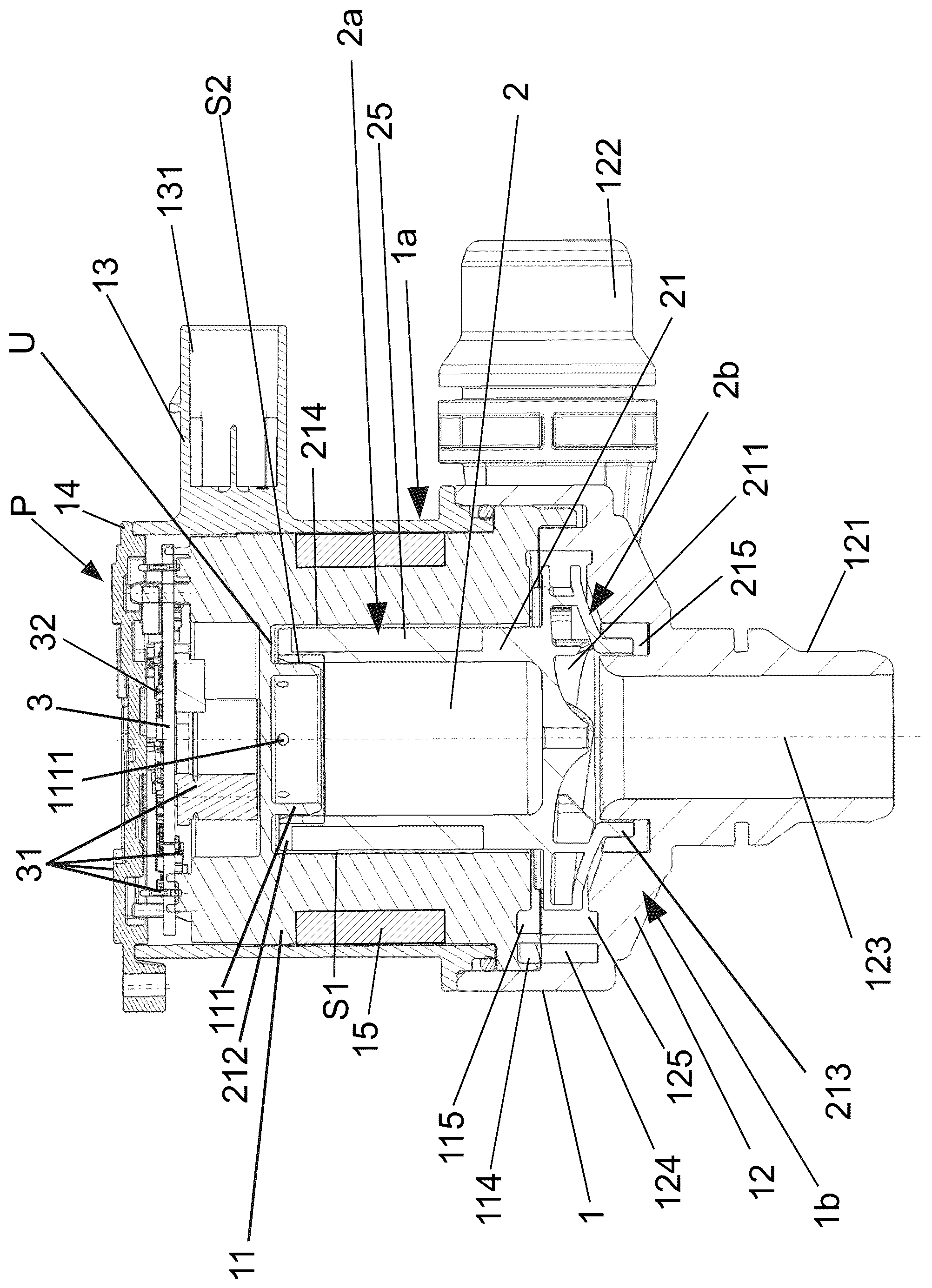 Patent US12338833 — Radial continuous-flow machine with cooling and lubrication by way of a medium which flows through the machine — Figure 1